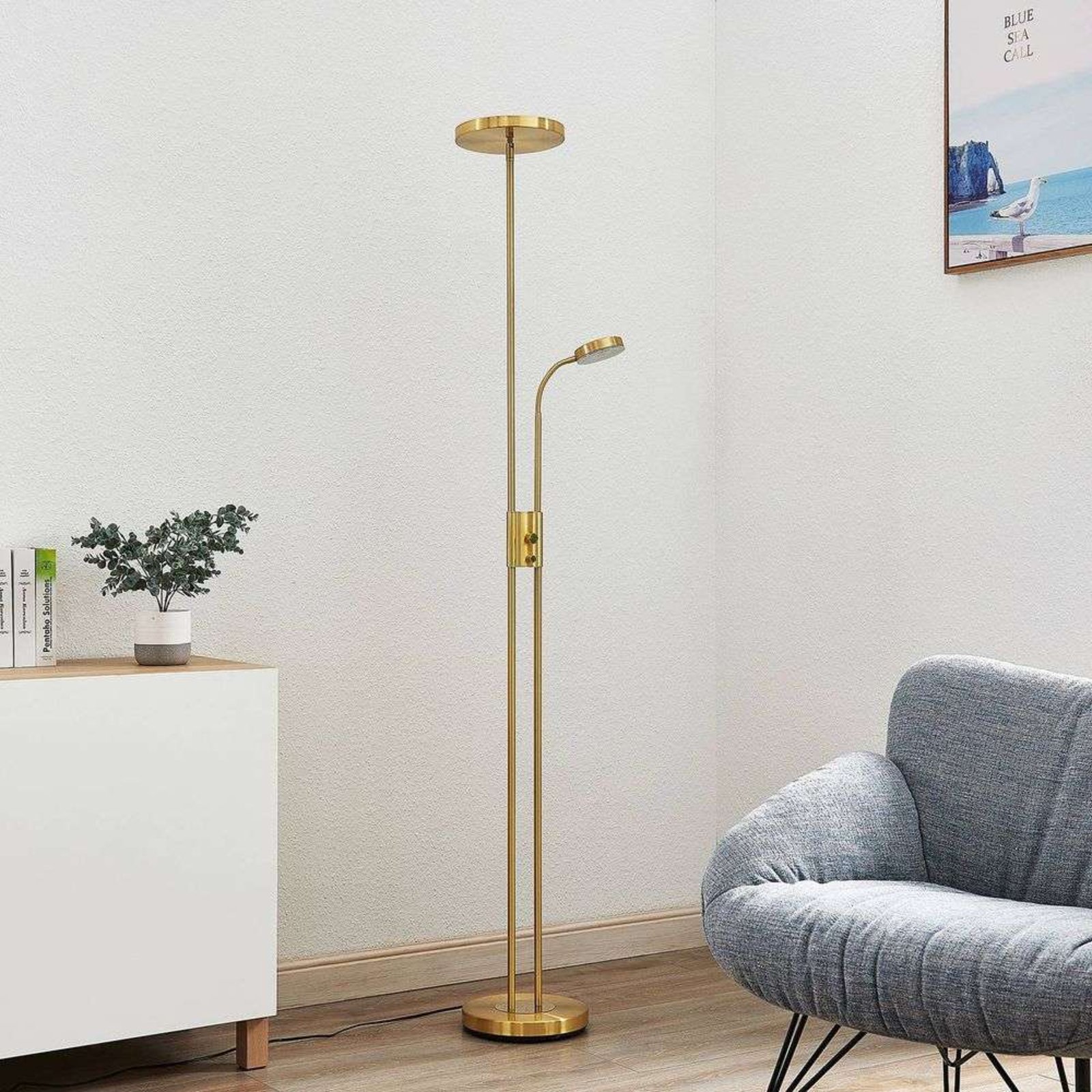 Seppa LED Lampadar Round Matt Brass - Lindby