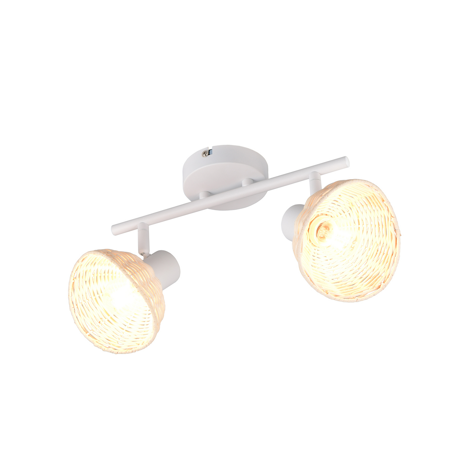 Φωτιστικό οροφής Calvi, λευκό, φυσικό ρατάν, μήκος 40 cm, 2 φτερά.