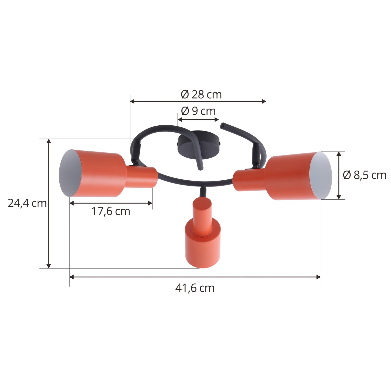 Ovelia 3 Round Kattovalaisin Orange/Black - Lindby