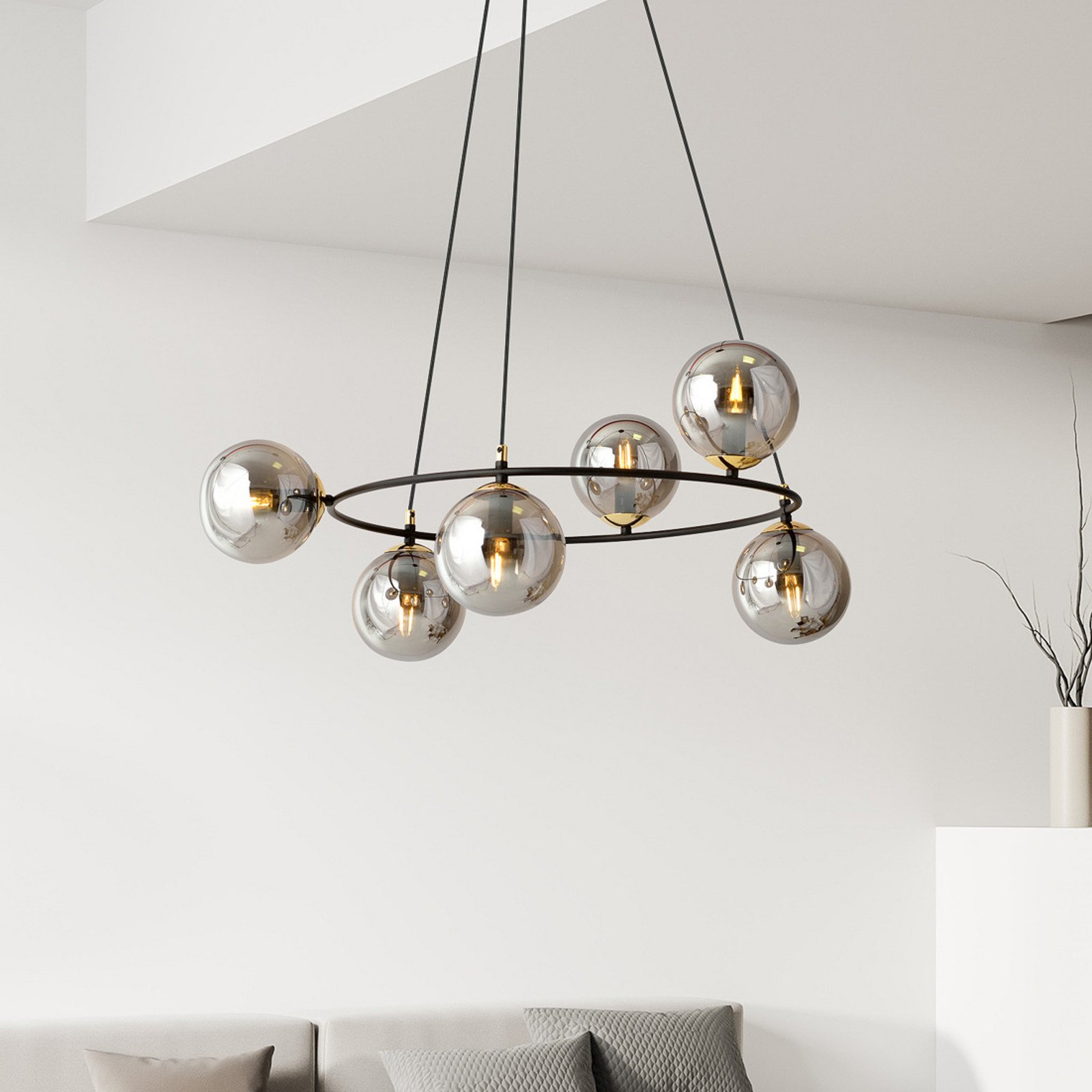 Euluna Lampă suspendată Glassy 6 becuri rotundă sticlă grafit - Camera de zi / sufragerie - Modern - negru grafit