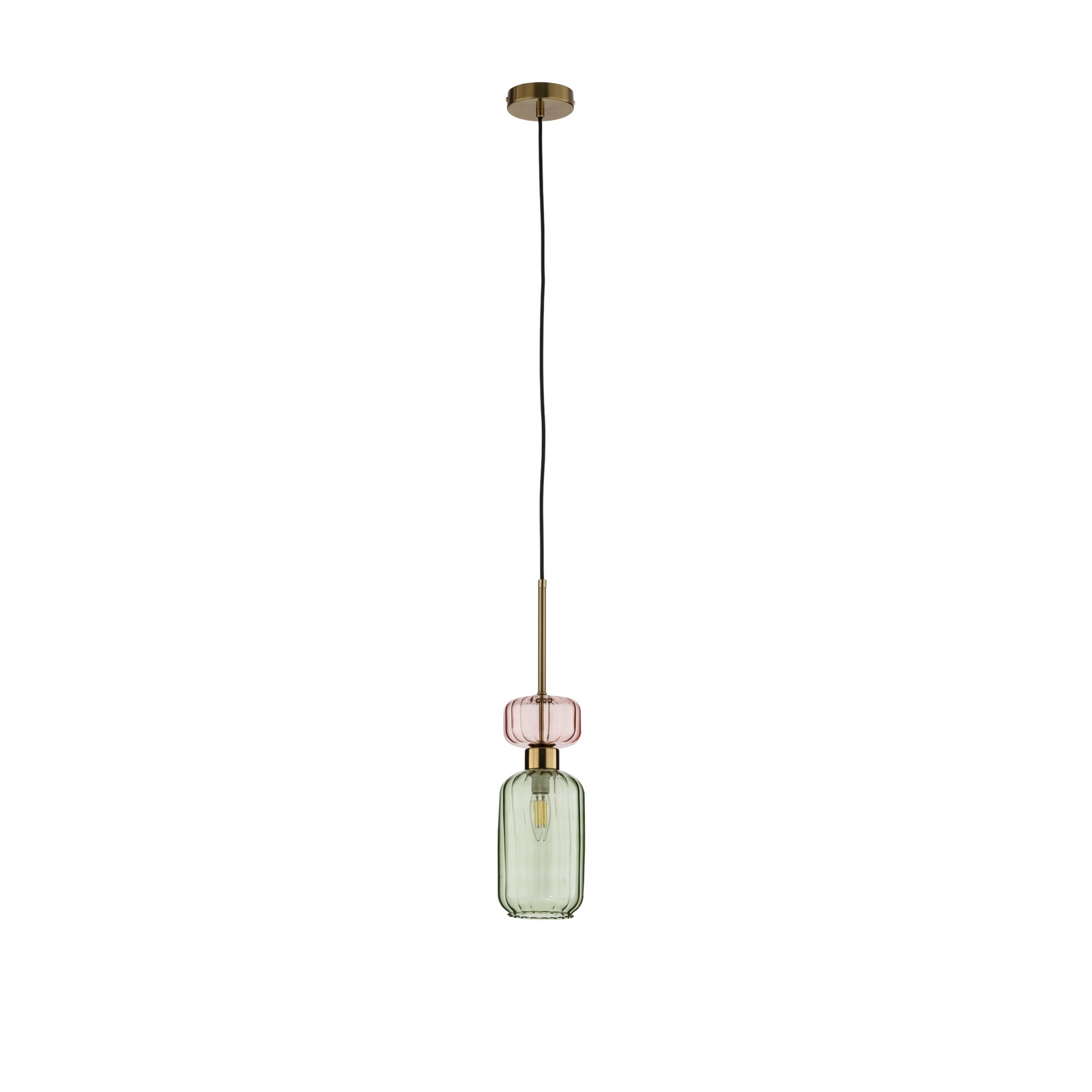 Lámpara colgante Molly, verde/dorado, 1 luz, cristal, Ø 12 cm