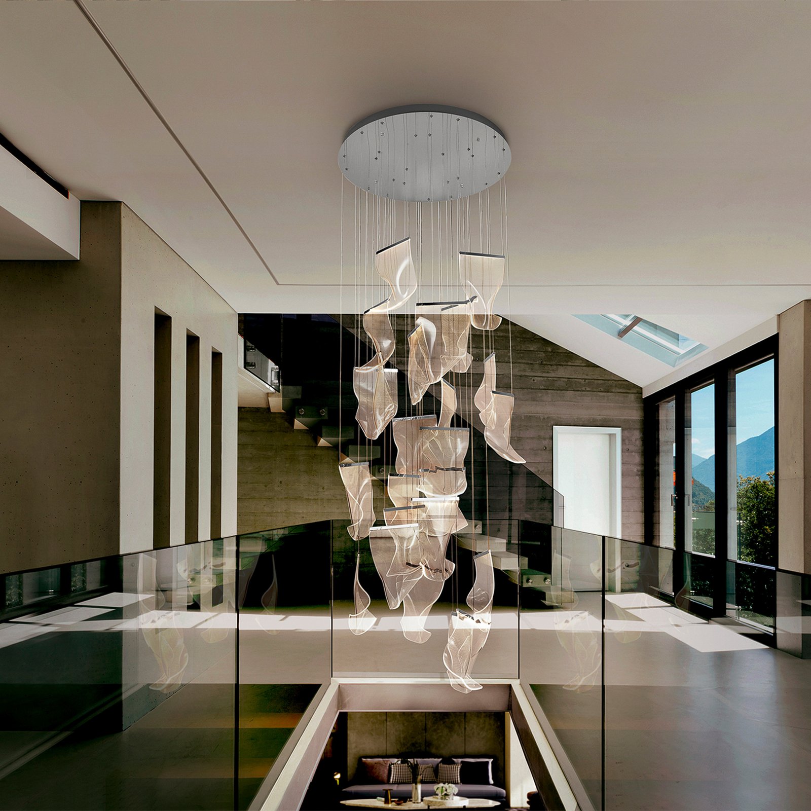 Velos LED pendant light, chrome, 24-fl. , metal, plastic
