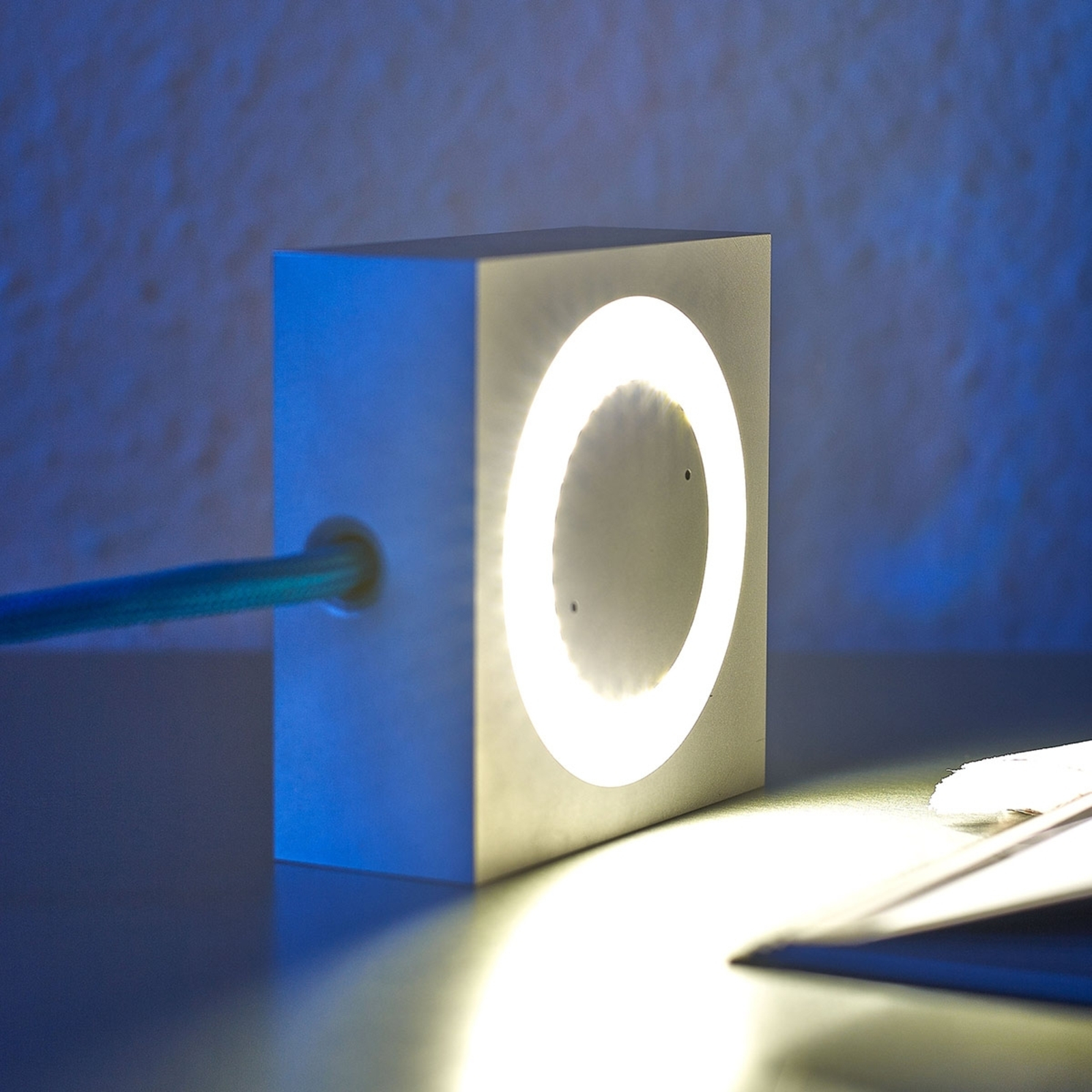 Multifunctionele lamp Square met LED, blauw snoer