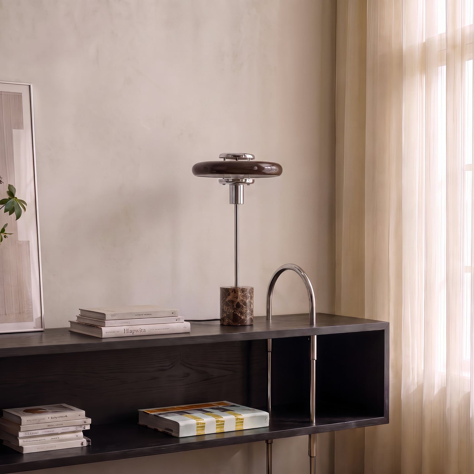 Lampada da tavolo Branford, marrone, vetro/marmo, stile retrò - Lindby