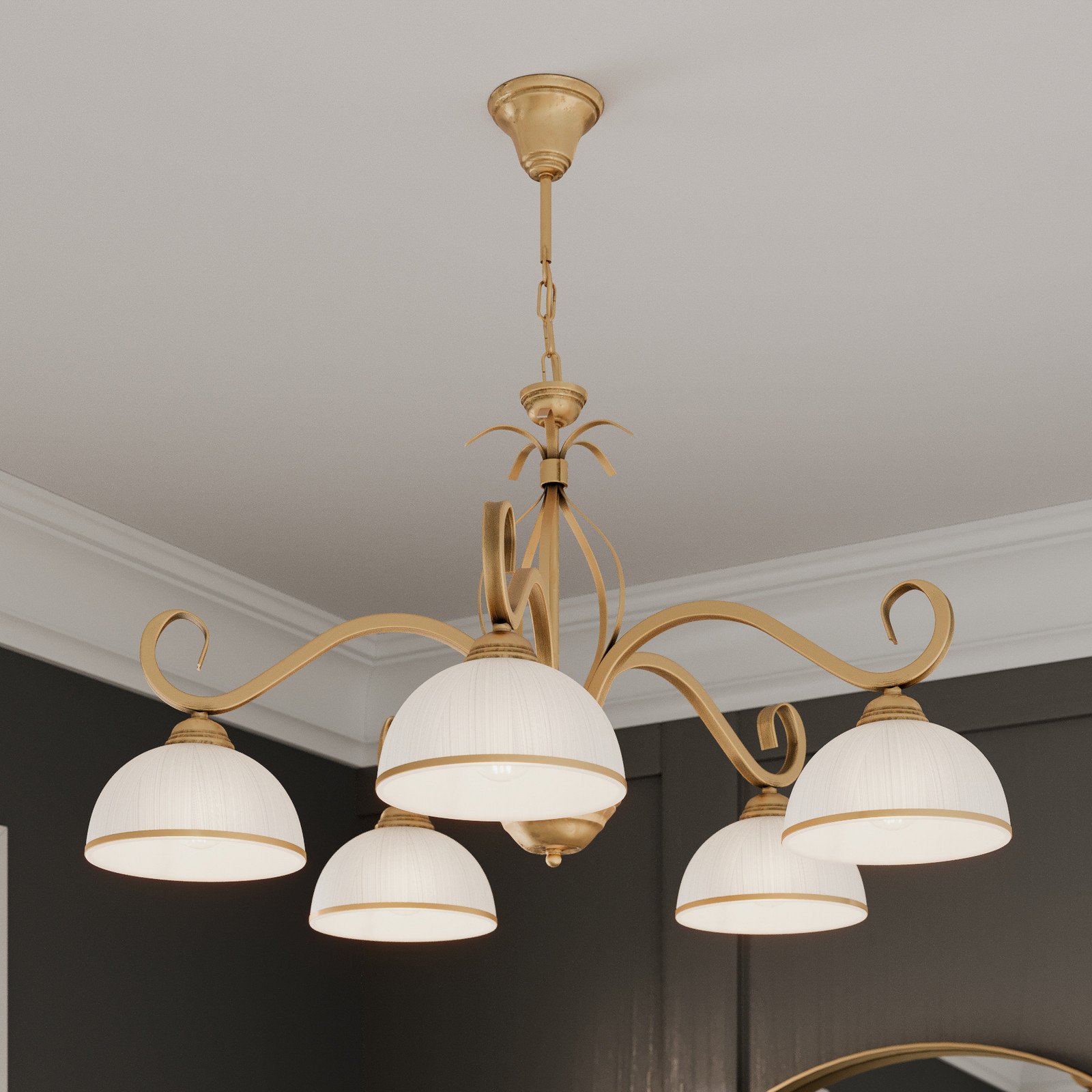 EMIBIG LIGHTING Lampă suspendată Wivara 5 5 becuri auriu - Camera de zi / sufragerie - Antichitate - auriu alb - Metal