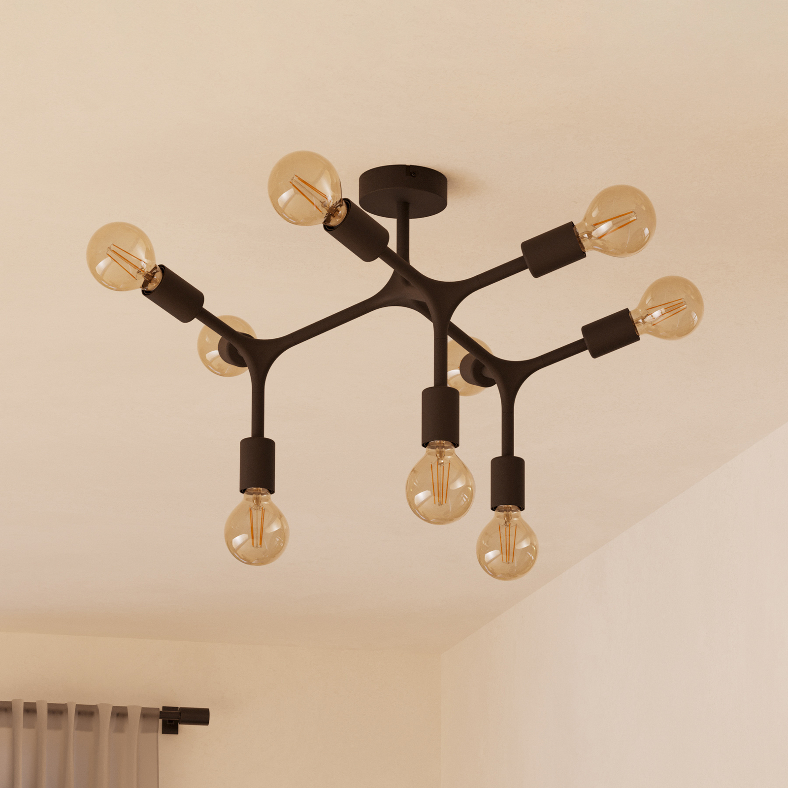 Bocadella 1 ceiling lamp in black, 9-bulb