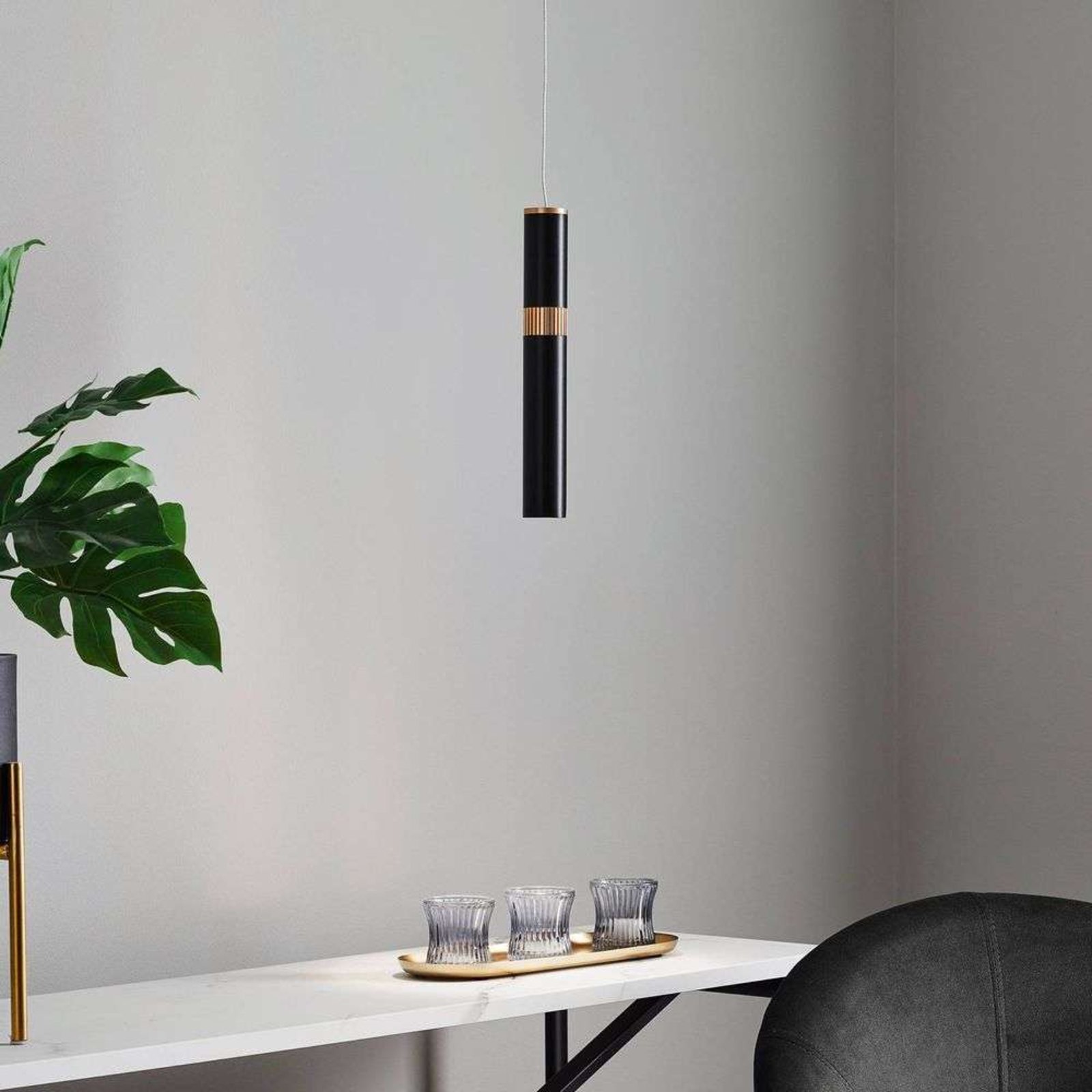 Bjarko LED Lustră Pendul Black/Brass - Lucande