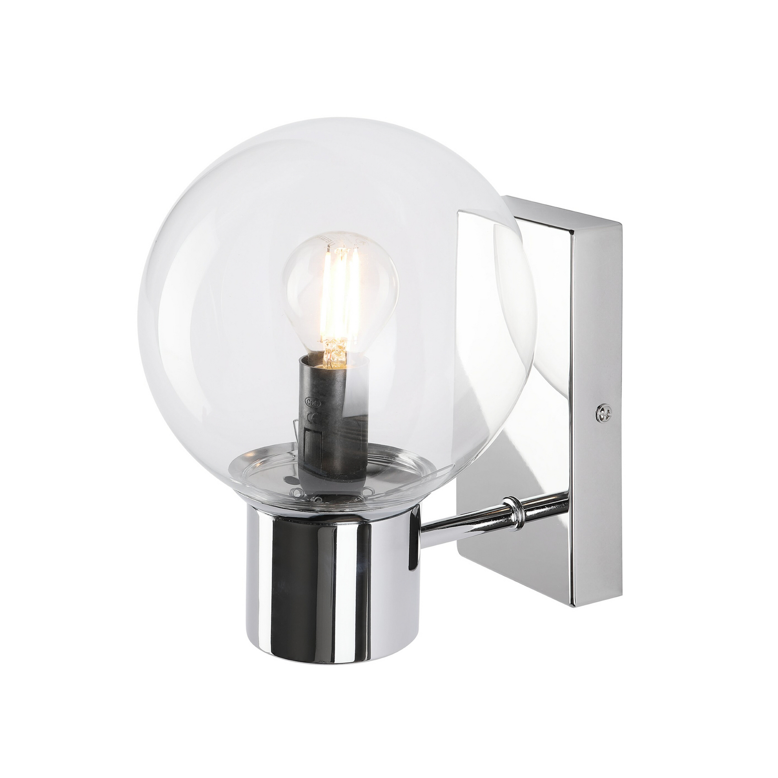 Sienas lampa Sferio, hroms/caurspīdīga, stikls, augstums 21 cm, E14 Sienas lampa Sferio, hroms/caurspīdīga, stikls, augstums 21 cm, E14
