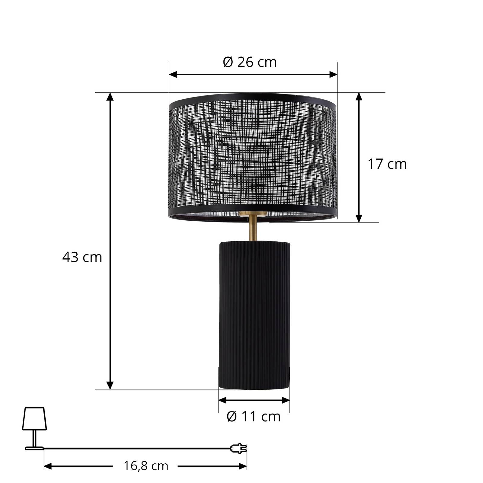 Lampa stołowa Lindby Sorscha, czarna, żelazo, Ø 26 cm