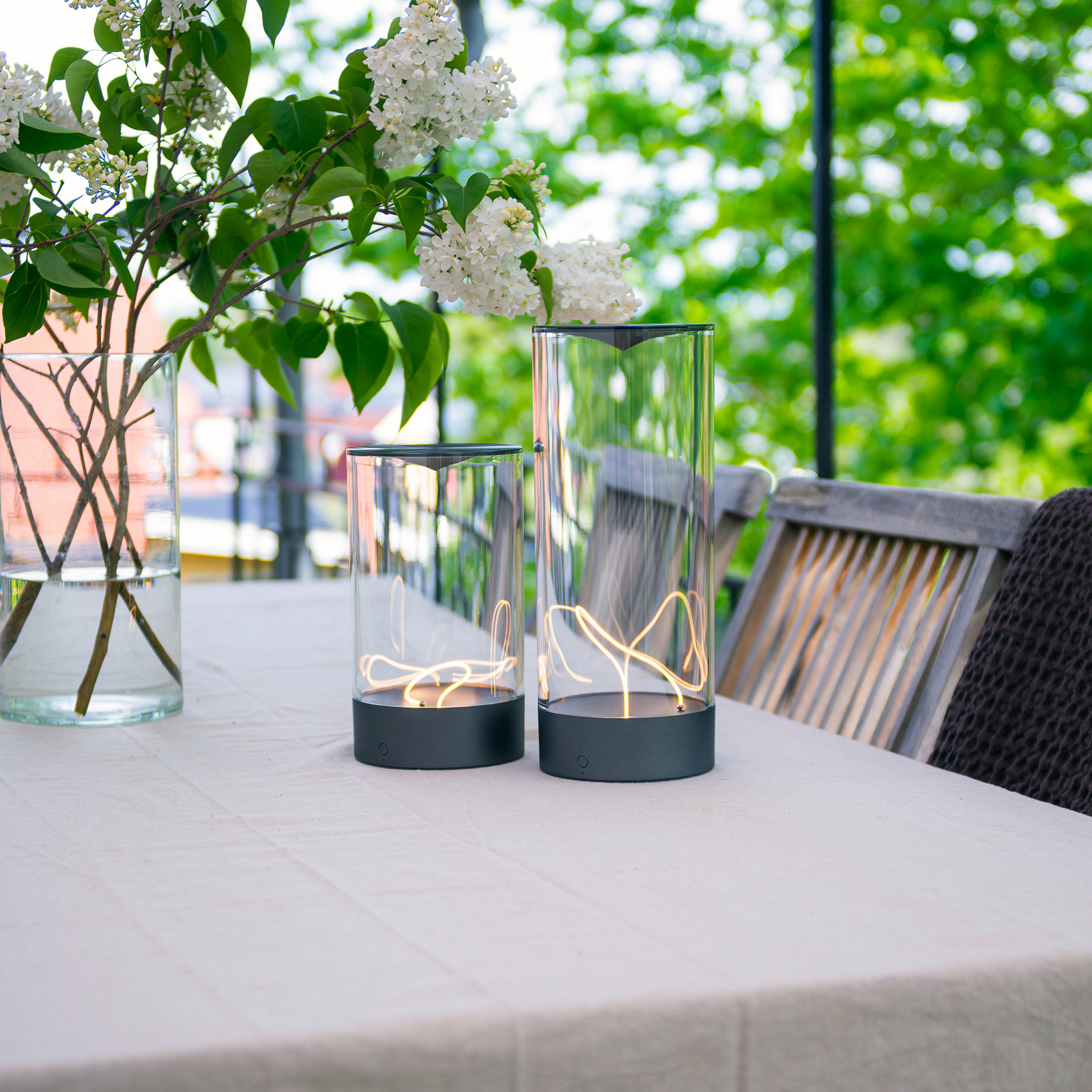 LED tafellamp Edison, hoogte 32 cm, grijs/helder, IP54 LED tafellamp Edison, hoogte 32 cm, grijs/helder, IP54