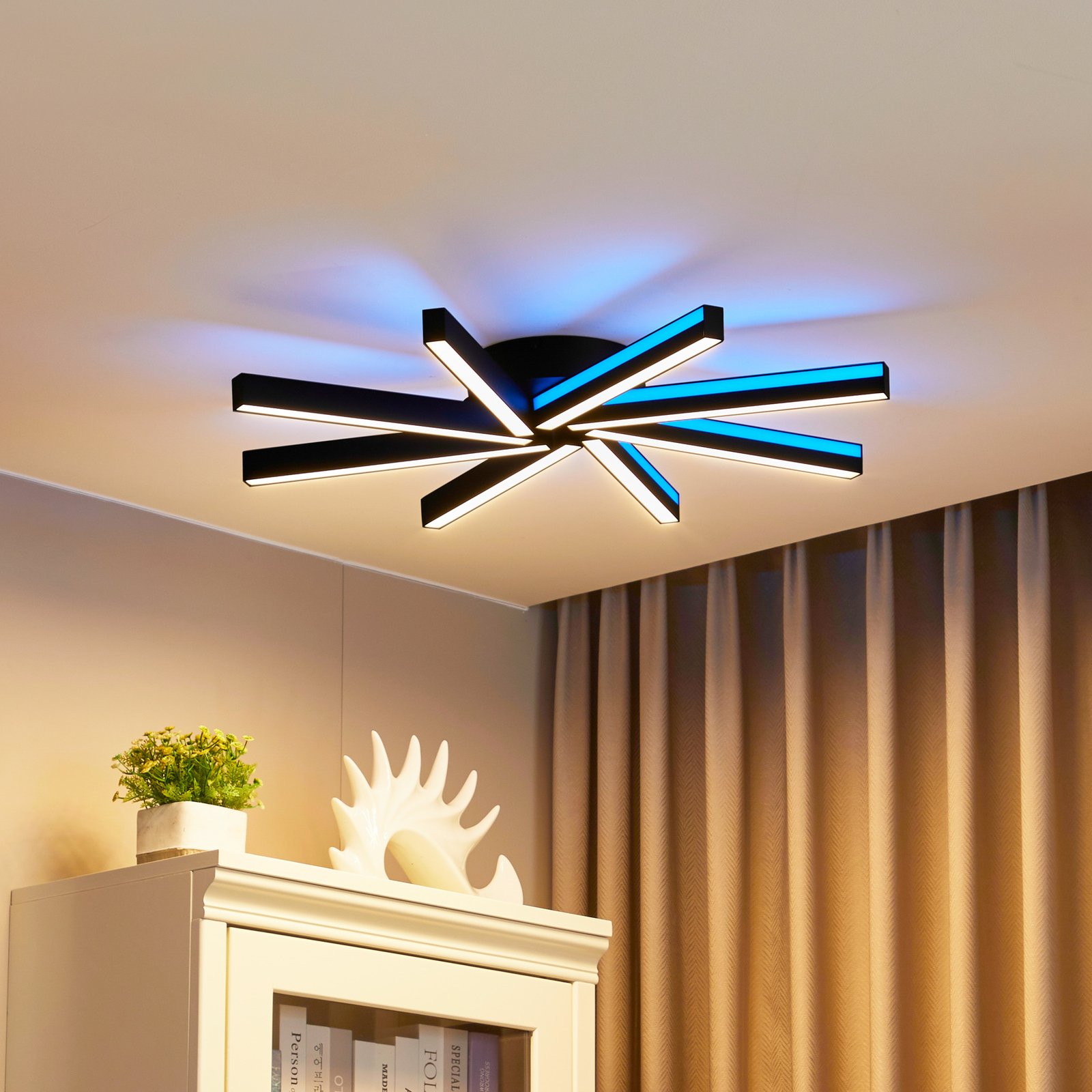 Lucande Smart LED-Deckenleuchte Tjado, Ø70 cm, schwarz, RGBW