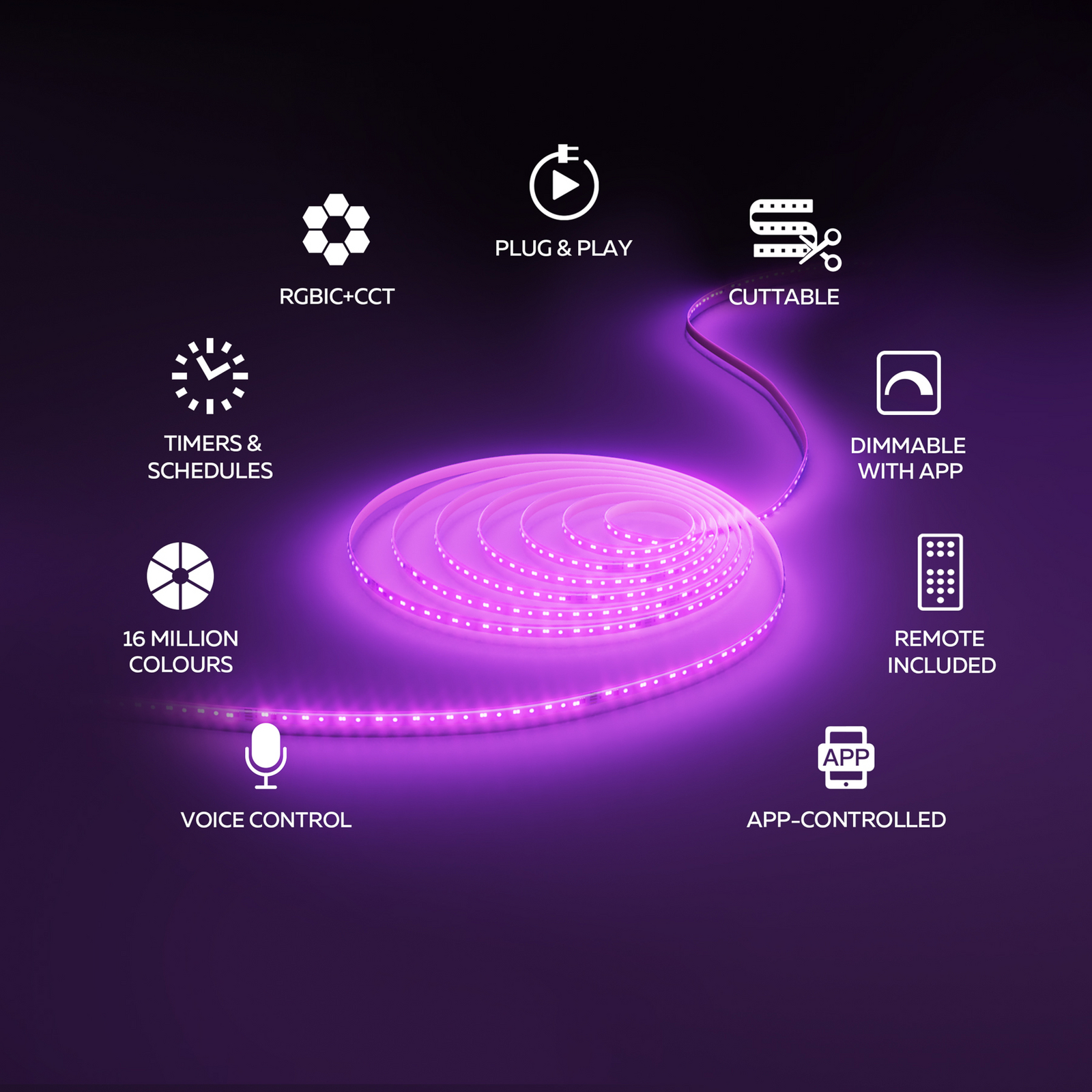 Bandă LED Calex Smart, lungime 20 m, RGB, telecomandă CCT