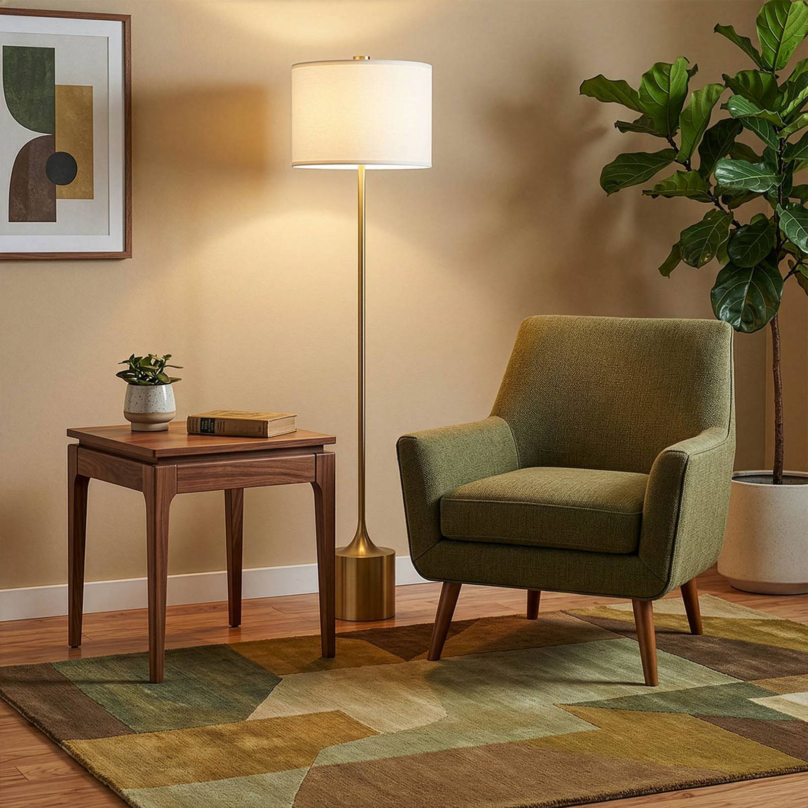 Elstead Vloerlamp Issa, ivoorkleurig/goudkleurig, 156 cm, linnen/metaal