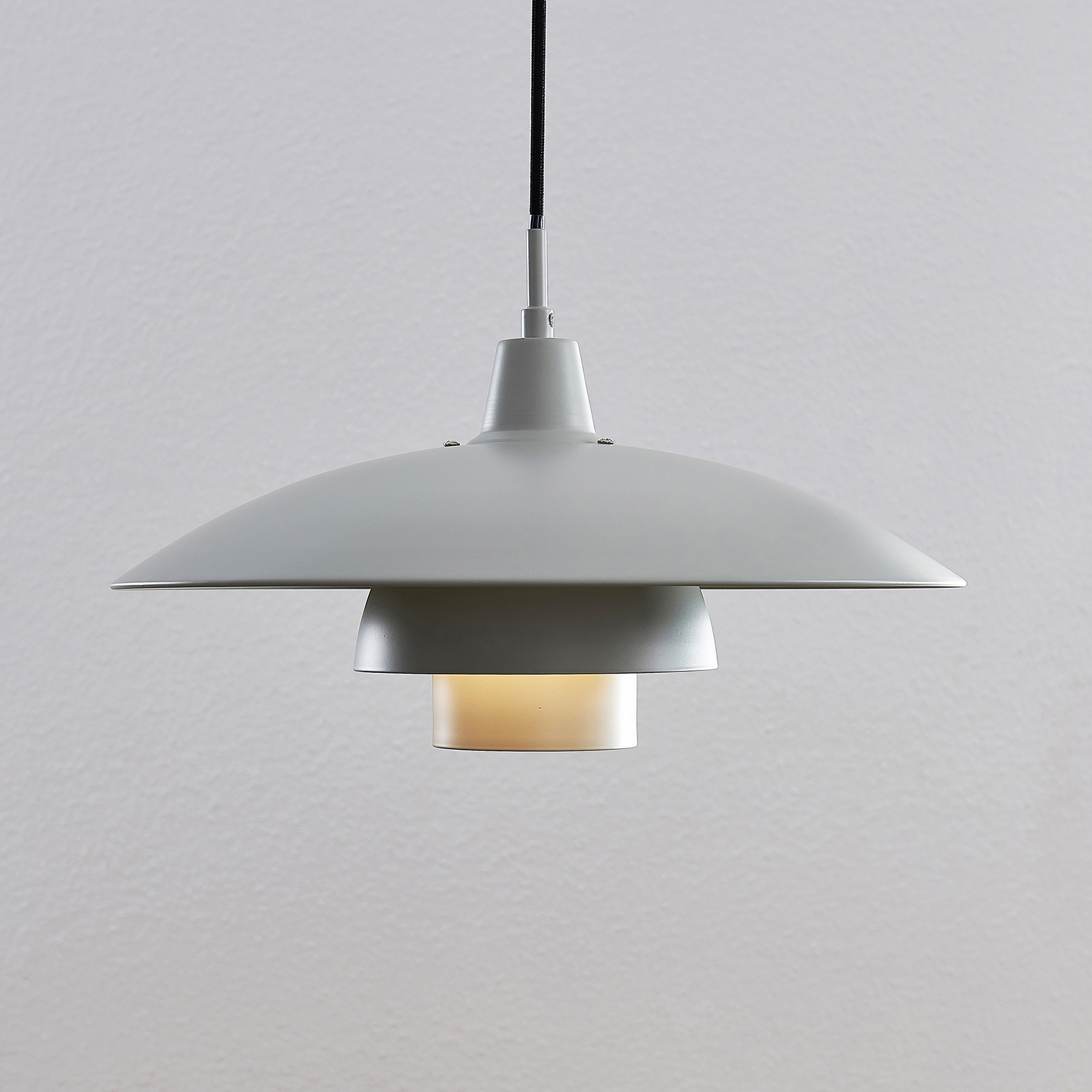 Lindby Artjom metal hanging light, grey, for Living / Dining Room, iron, E27, 60 W, energy efficiency: A++, H: 20 cm