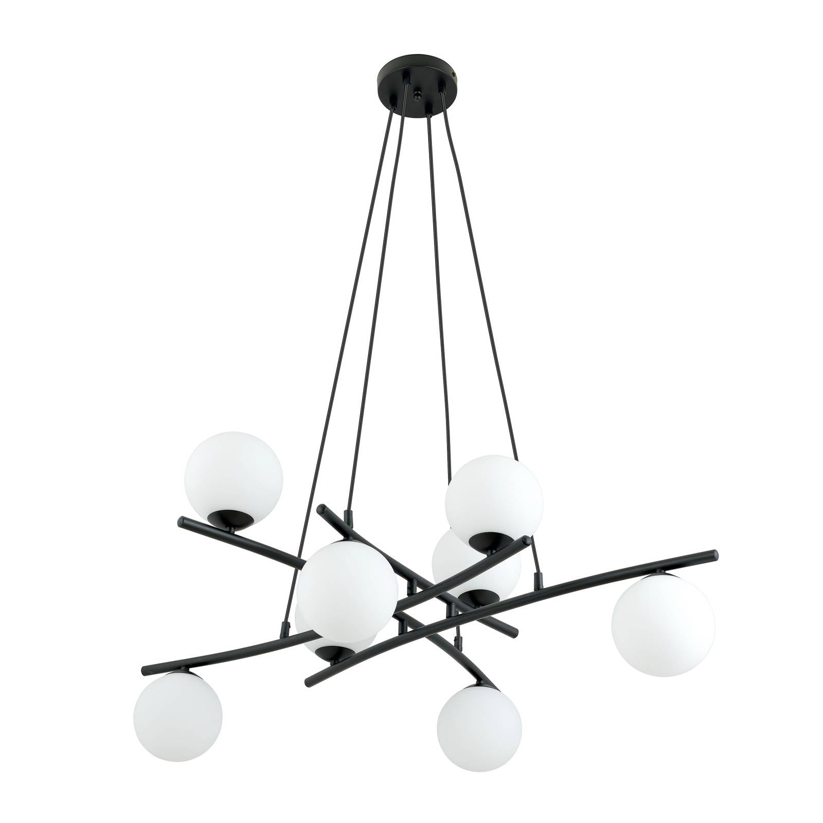 Hängeleuchte Glassy, gekreuzt, 8-flg., Glas opal