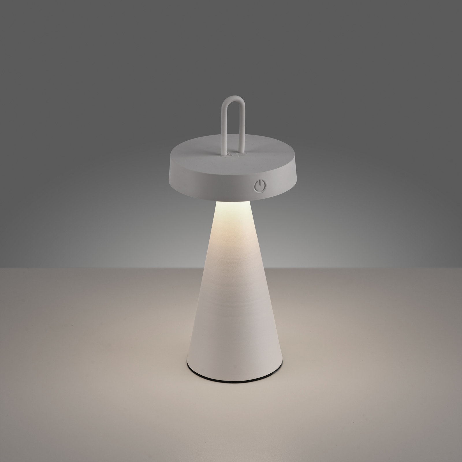JUST LIGHT. Lampada da tavolo LED Alwa grigio-beige in ferro IP44