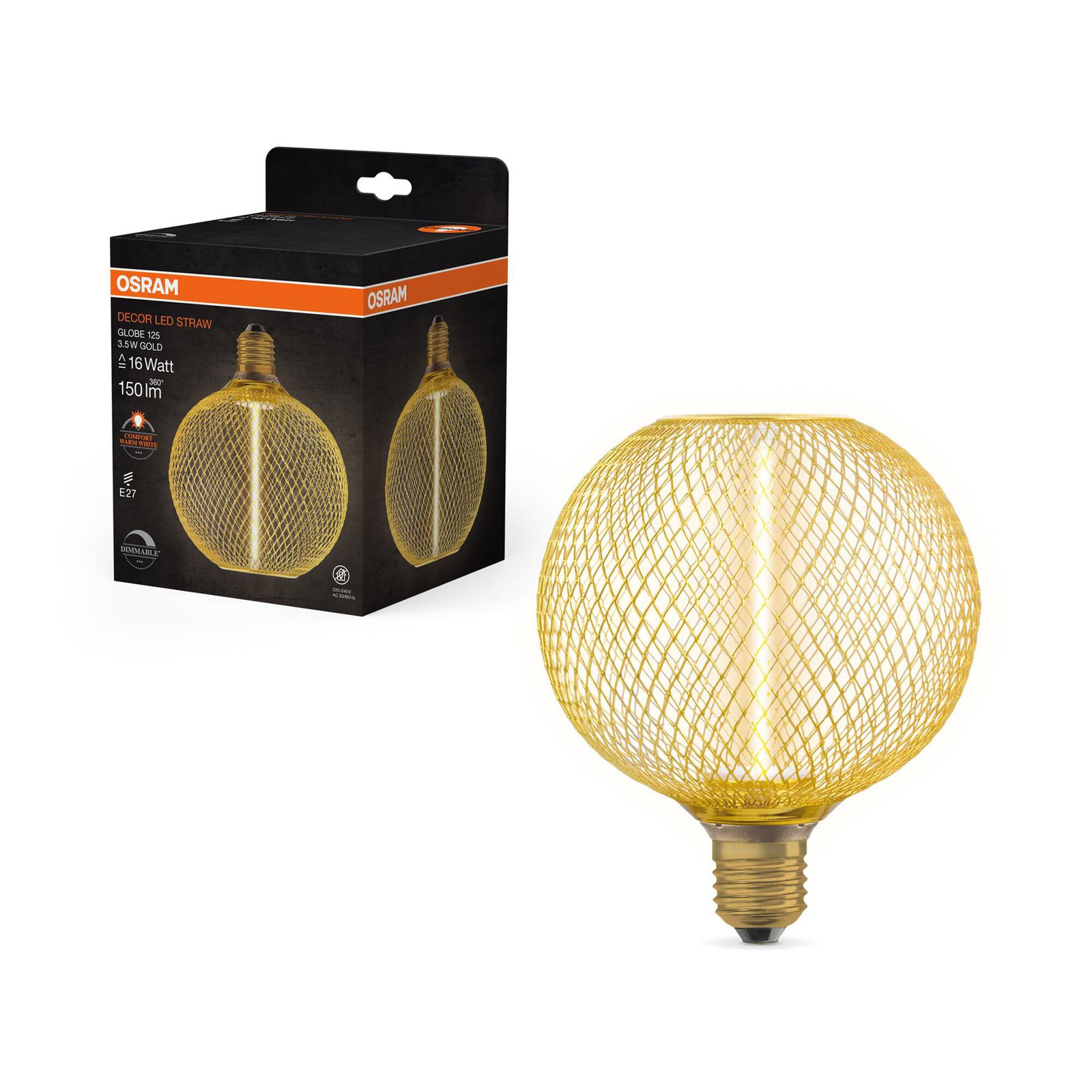 OSRAM Decor LED Straw Filament Globe E27 3,5W gull 1,800K 