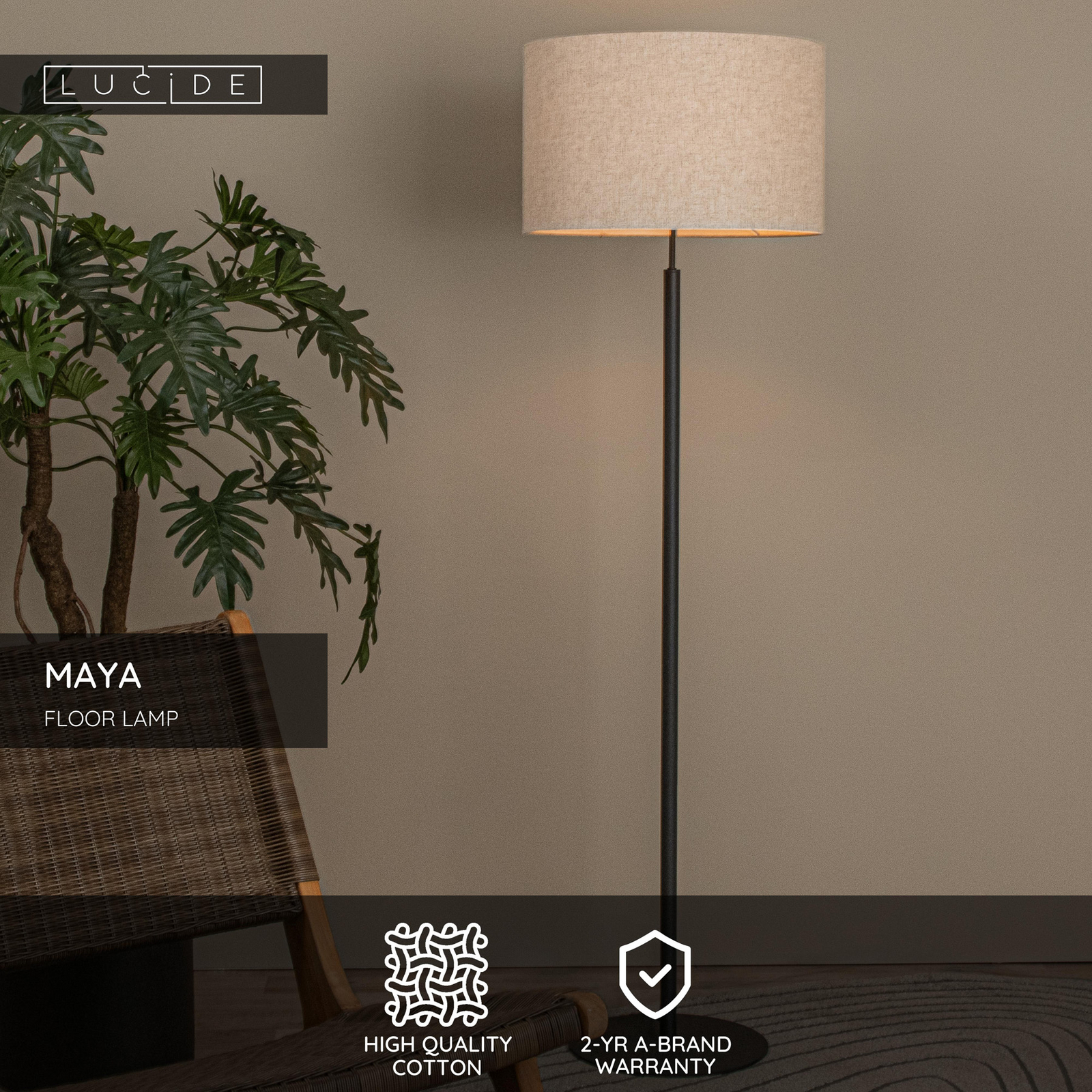 Stojna svetilka MAYA, bež, višina 150 cm, tekstil, E27