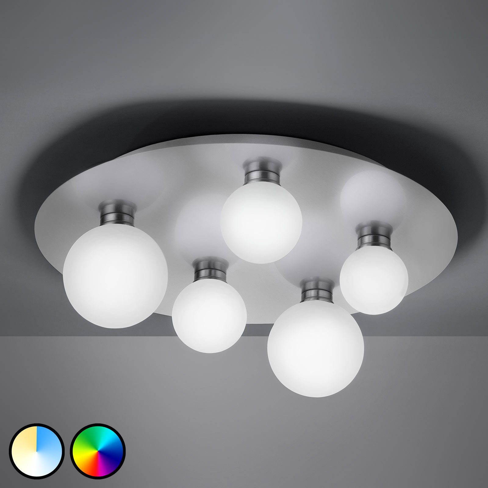Trio Lighting WiZ Dicapo LED ceiling light, 5-bulb, for Living / Dining Room, metal, plastic, 3 W, energy efficiency: A+, H: 16.5 cm