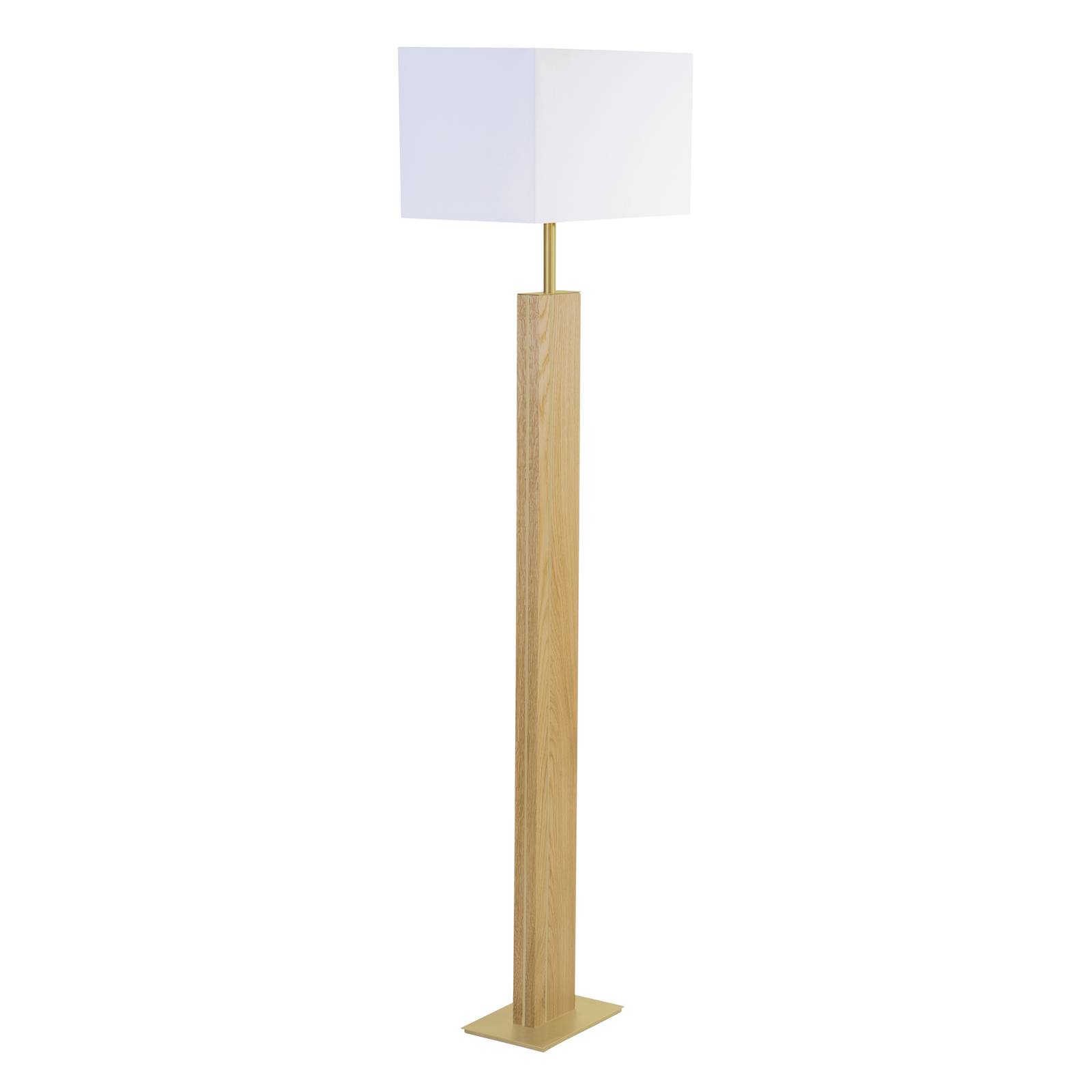HerzBlut Miss Hilton floor lamp natural oak brass, for Living / Dining Room, wood, fabric, metal, E27, 60 W, L: 45 cm, W: 25 cm, H: 160 cm
