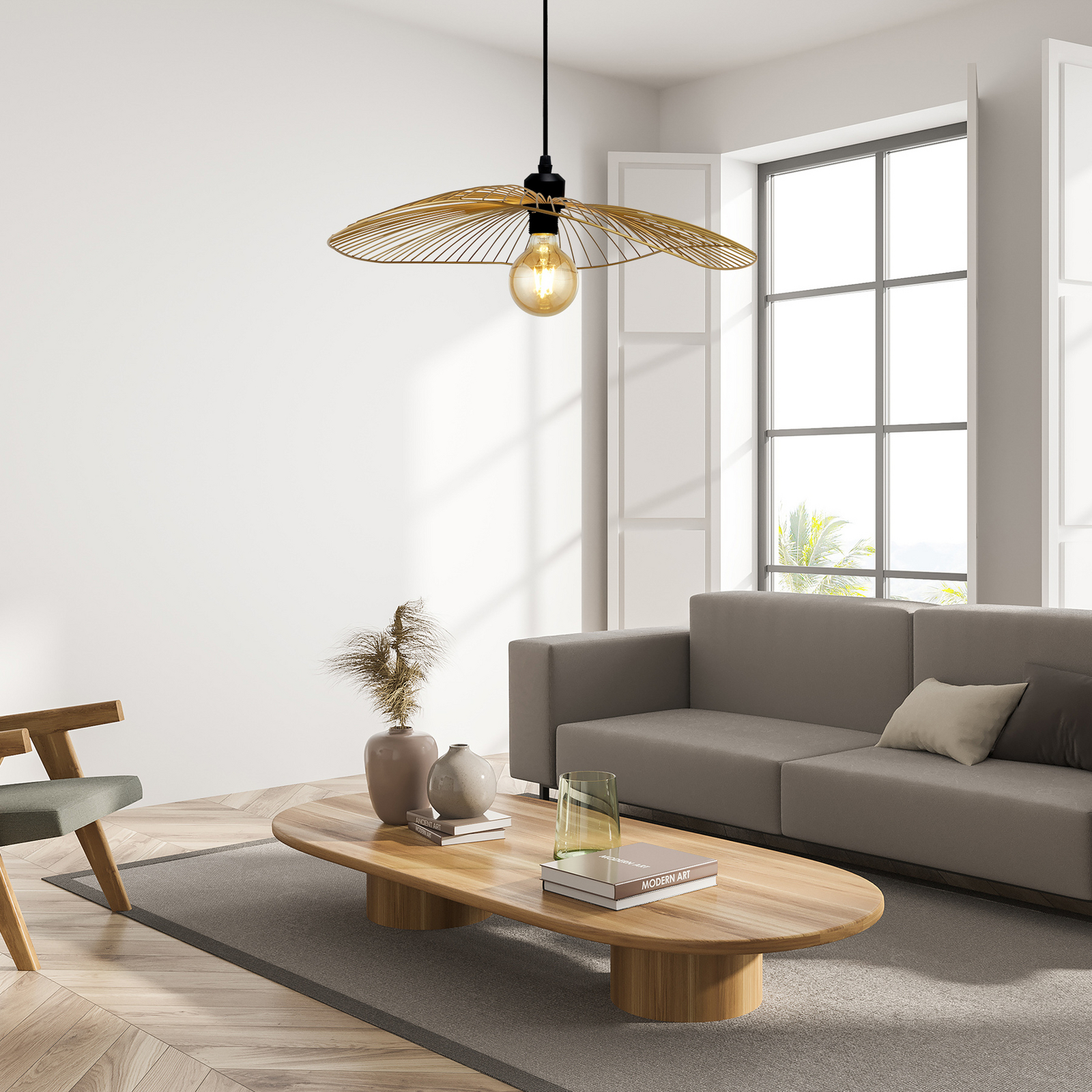 Wave hanging light, black and gold, Ø 51 cm, metal