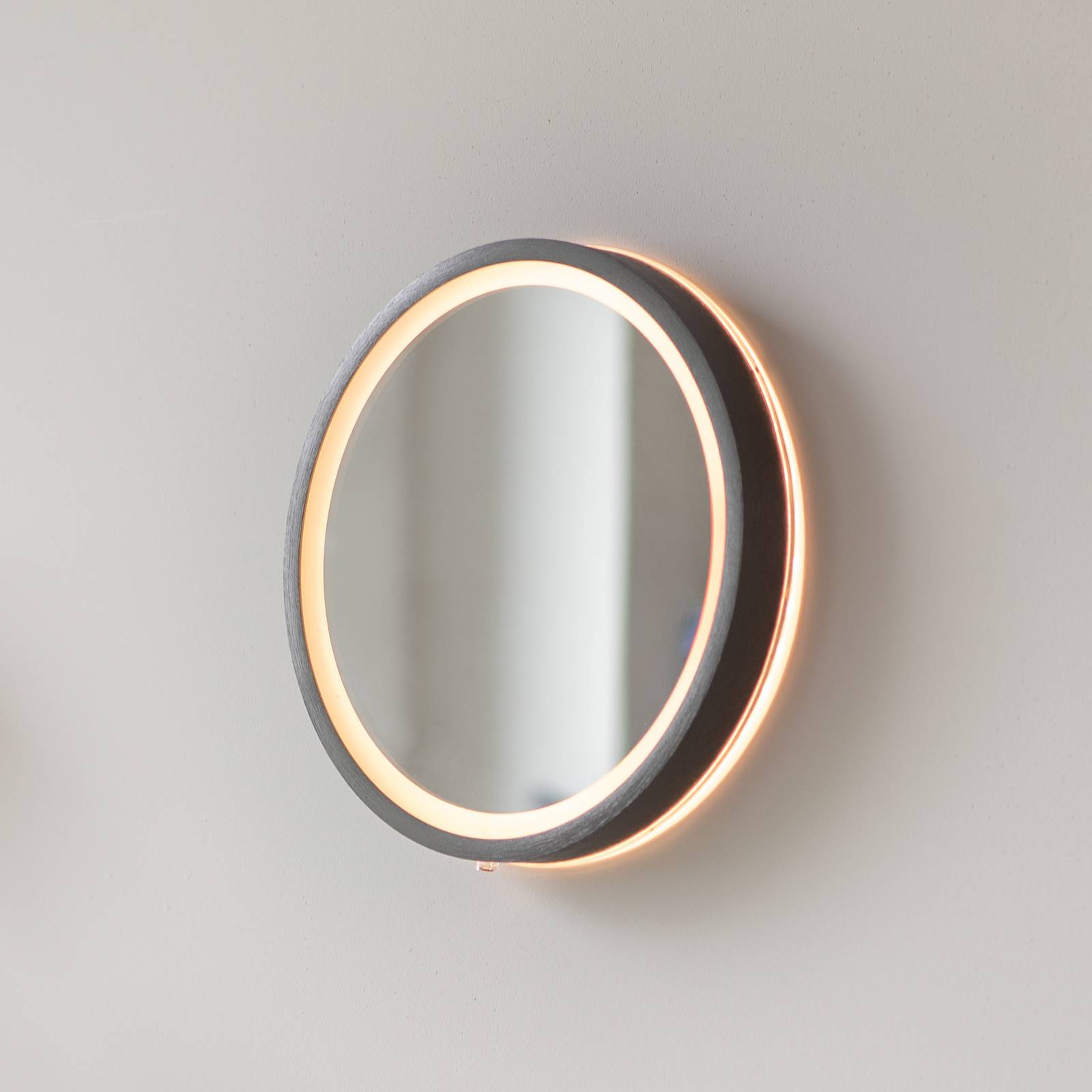 LED-Wandspiegel VIDRO, grau, Ø 26 cm, Powerbank, Schalter günstig online kaufen