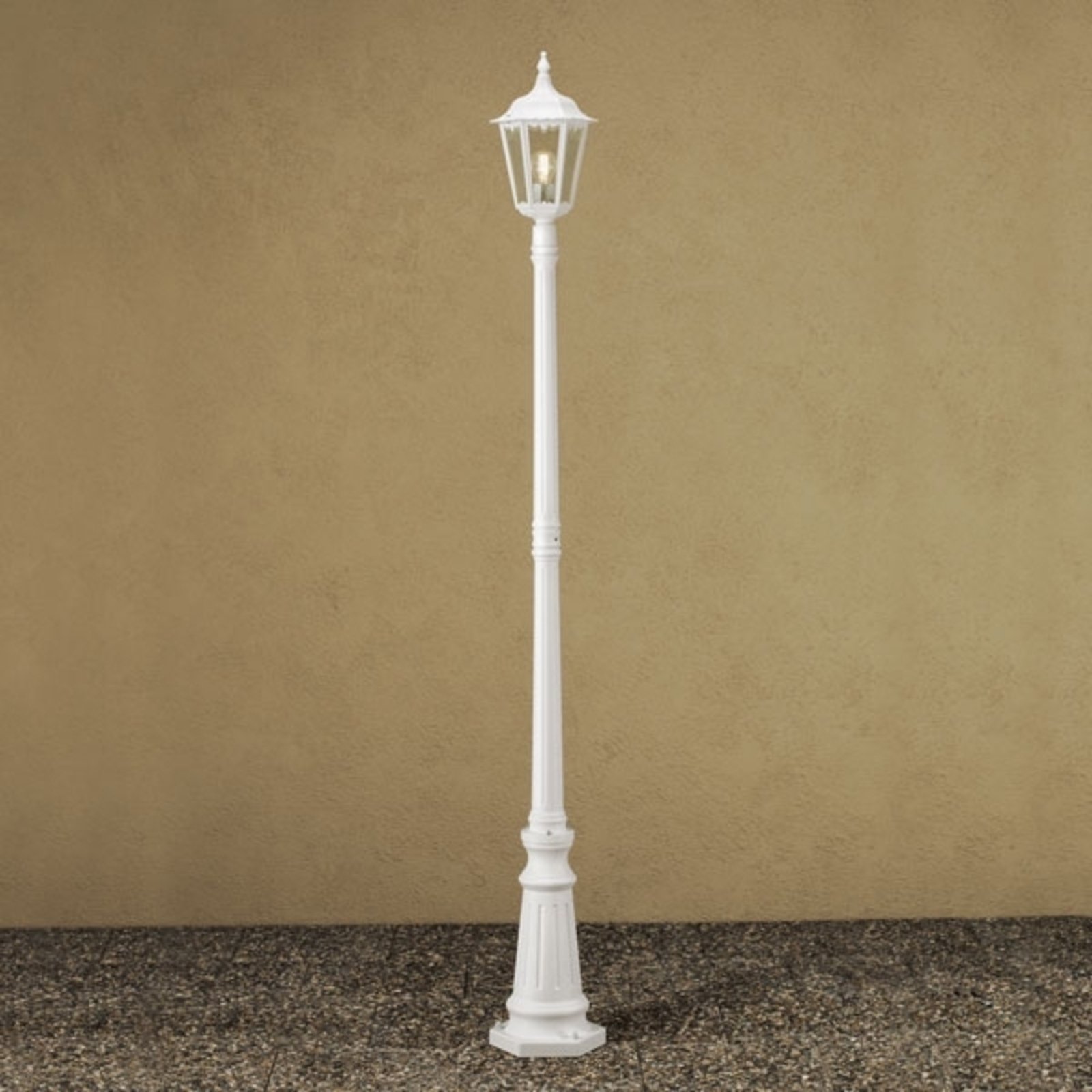 Konstmide Firenze post light, 1-bulb, white, aluminium, glass, E27, 100 W, energy efficiency: A++, H: 220 cm