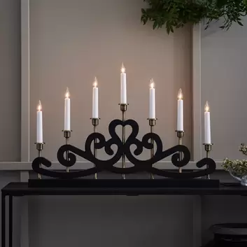 Kerzenleuchter aus Holz, 7-flammig, Höhe 34cm weiß