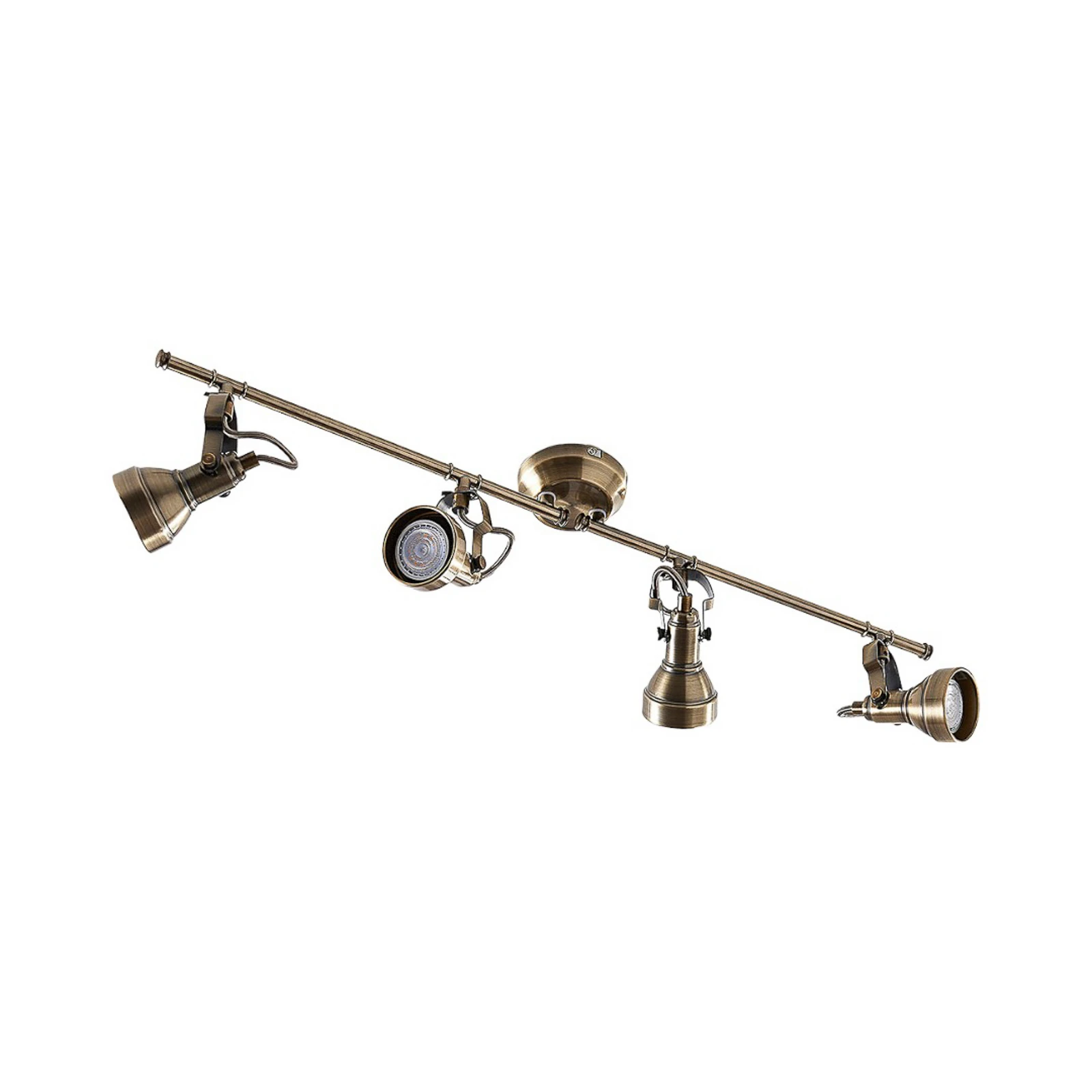 Plafonieră Lindby Perseas, 78 cm, 4 becuri, alamă antică, GU10