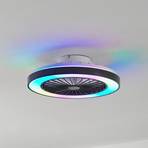 Lindby LED stropní ventilátor Teleo, černý, DC, tichý, Tuya