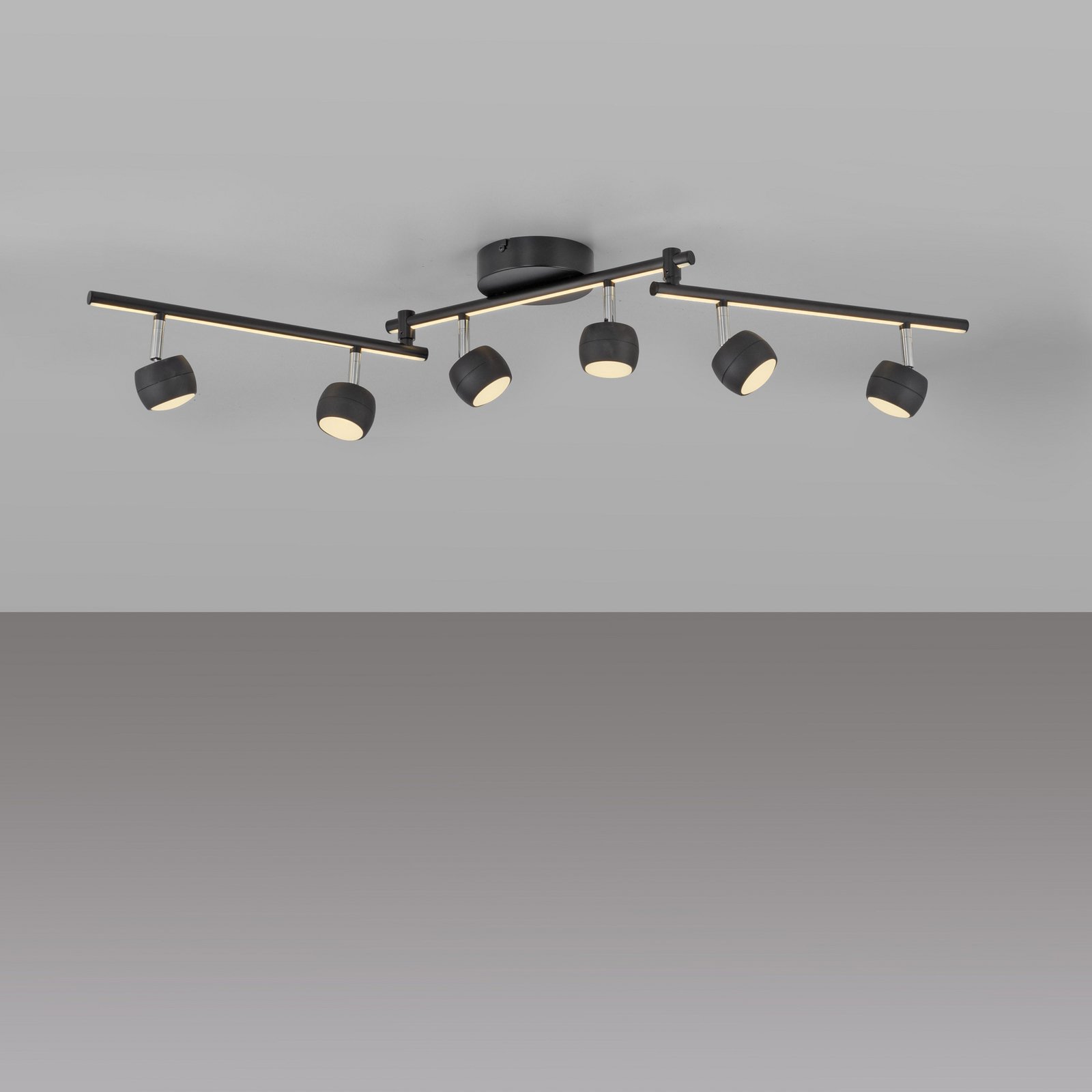 JUST LIGHT. LED-kattospotti Jarik, 6-lamppuinen, musta, 3 000 K