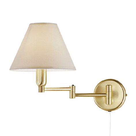 Vegglampe Hilton, hvit tekstilskjerm, messing