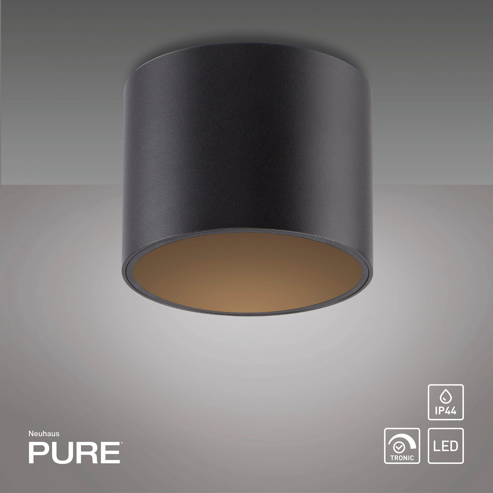 PURE LED лампа за баня Point, черна, Ø 18 cm, IP44