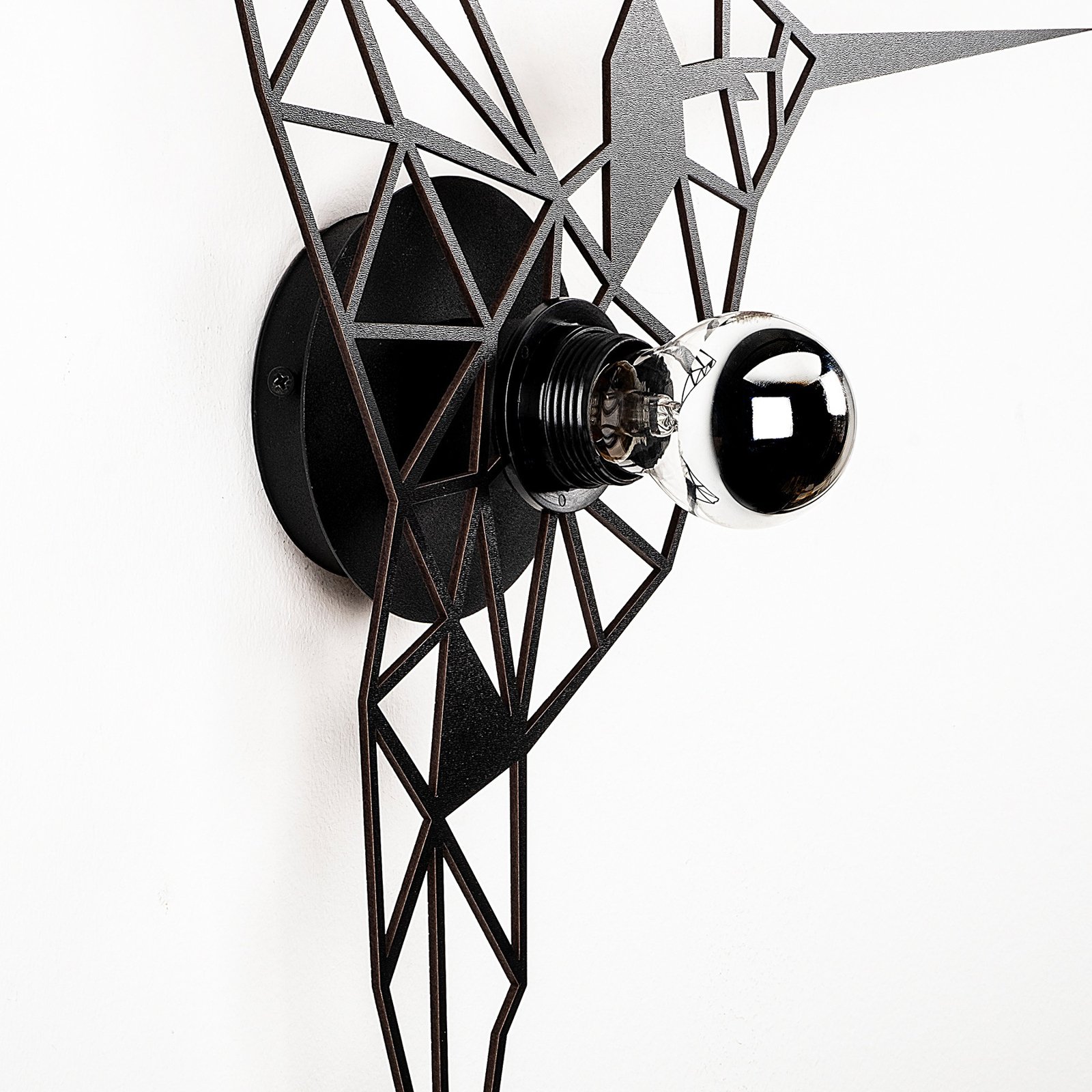 Candeeiro de parede W-053 Lasercut, design de pássaro preto
