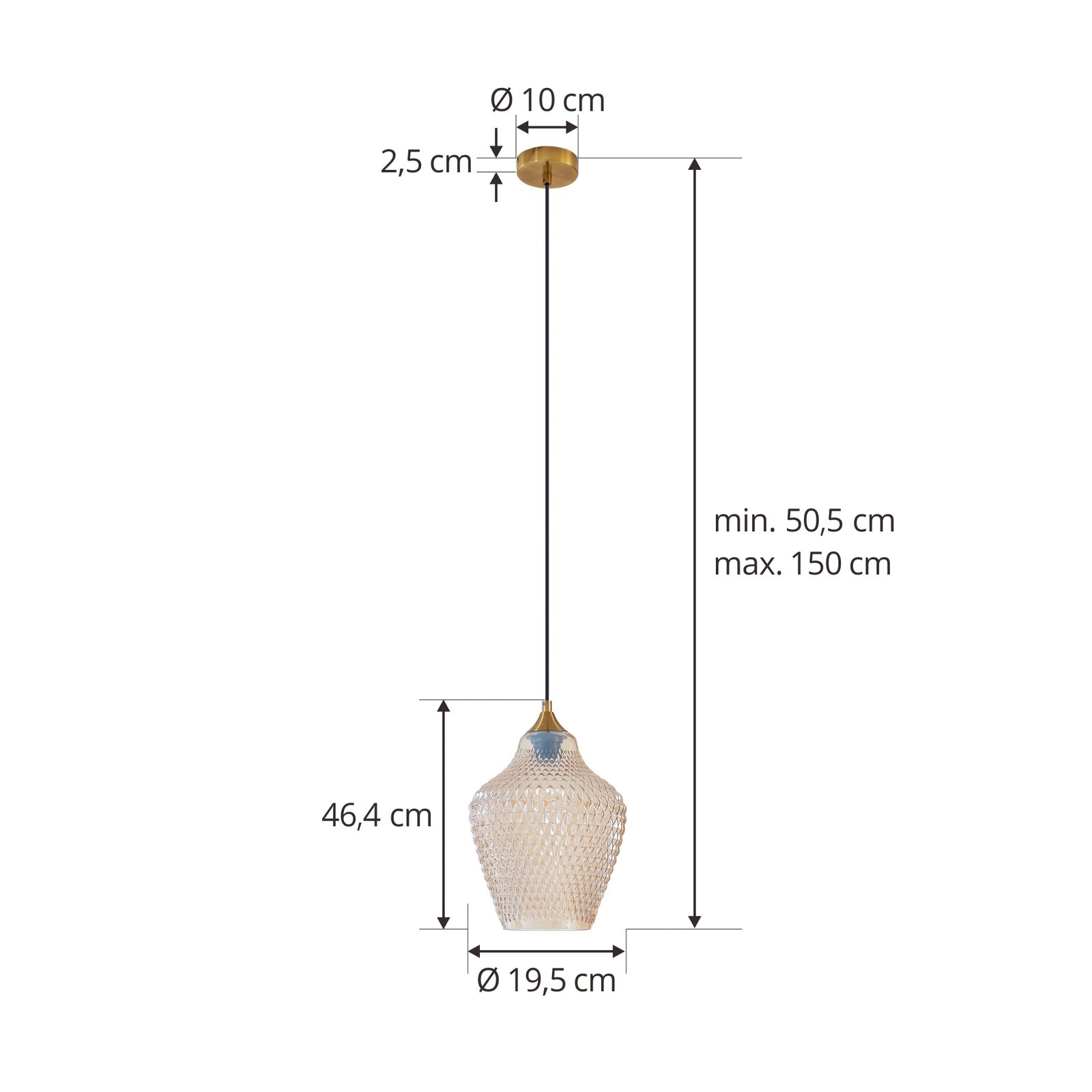 Lampă suspendată Lindby Drakar, 1fl, chihlimbar, Ø 22cm