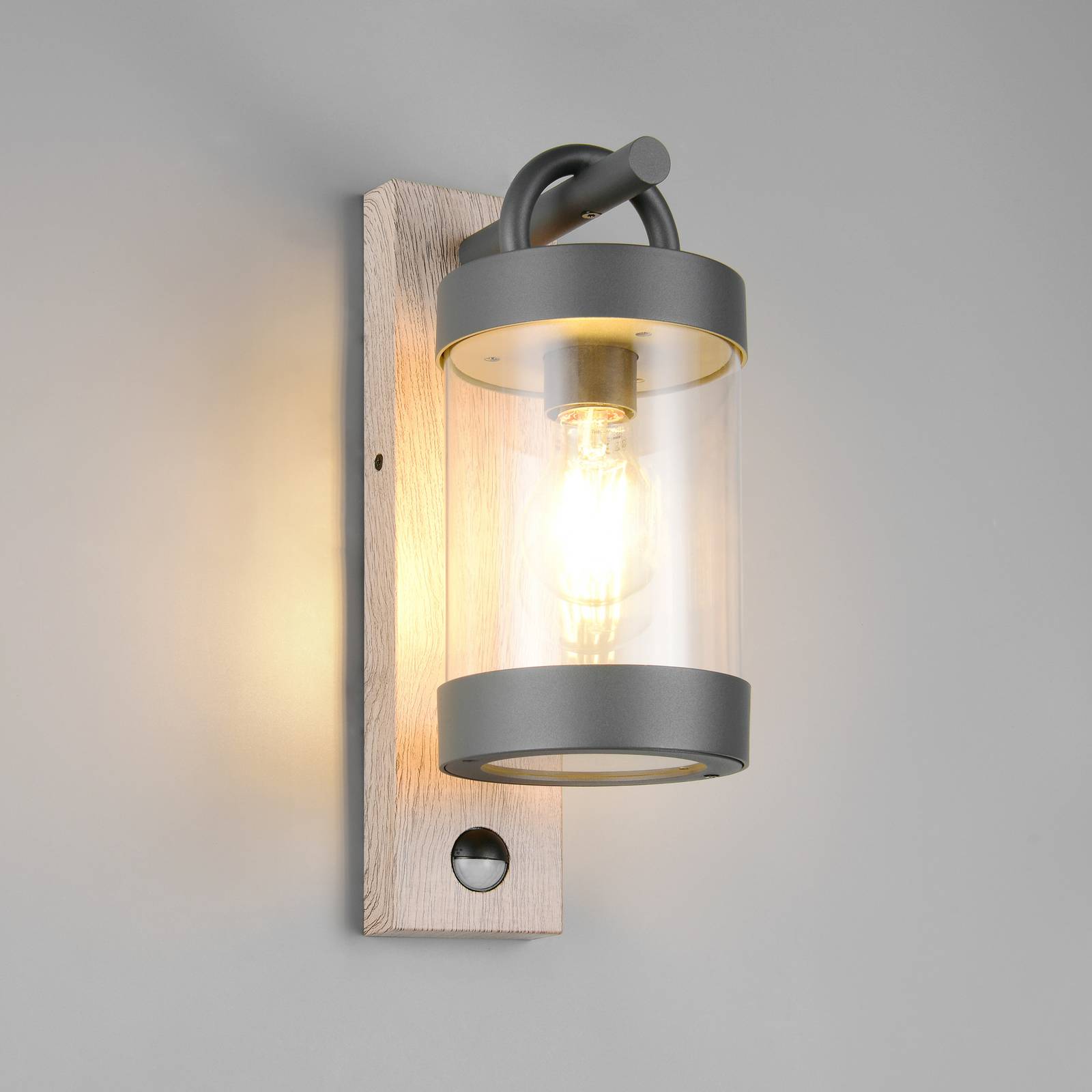 Außenwandlampe Sambesi, Holzoptik, Aludruckguss, Sensor günstig online kaufen