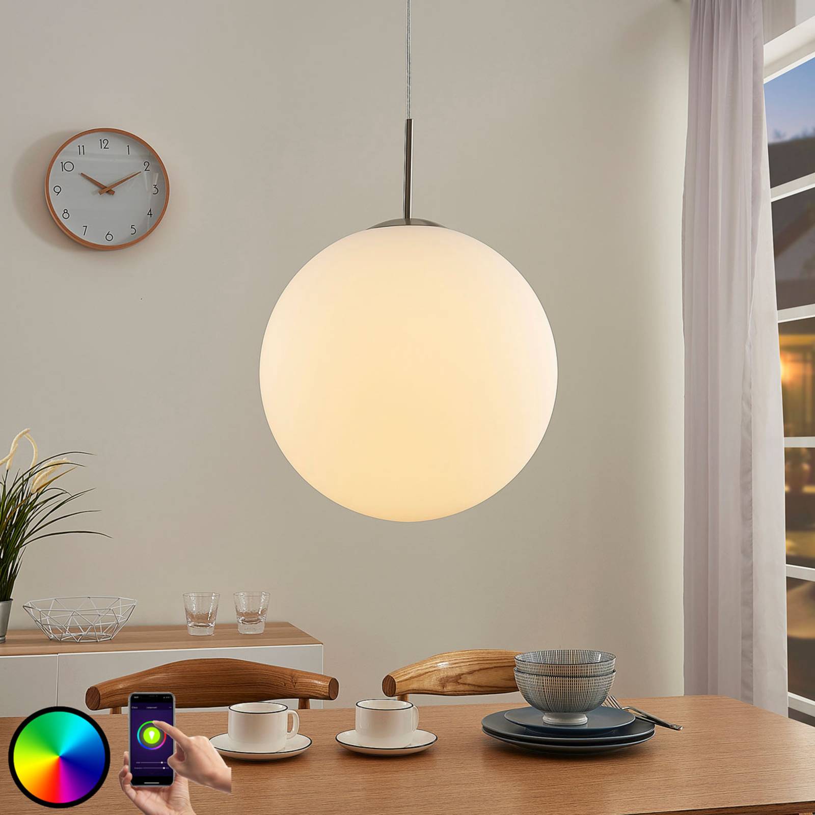 Lindby Smart LED-RGB-hanglamp Rhona, app