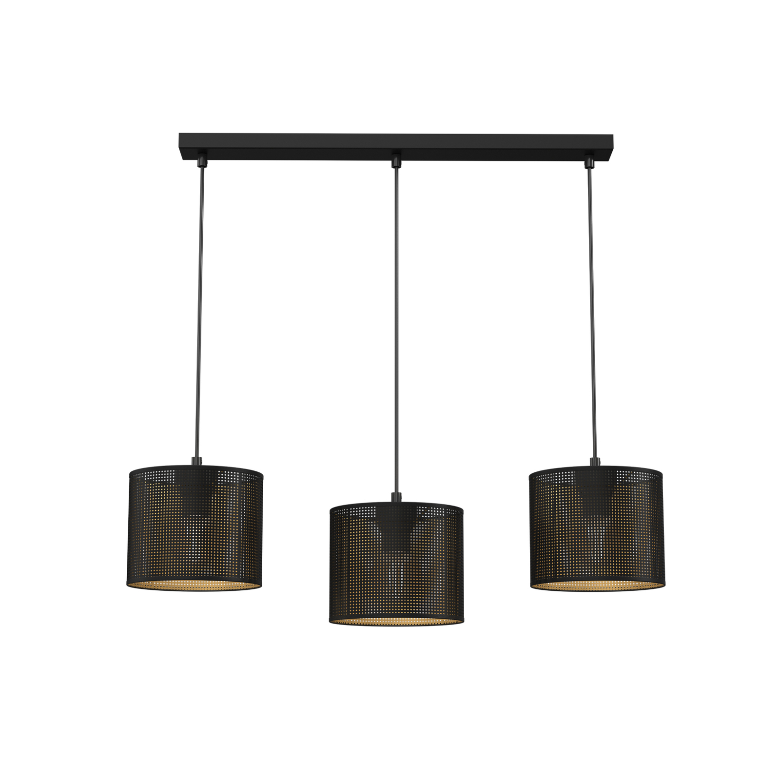 Suspension Jovin, 3 lampes, linéaire, noire/dorée
