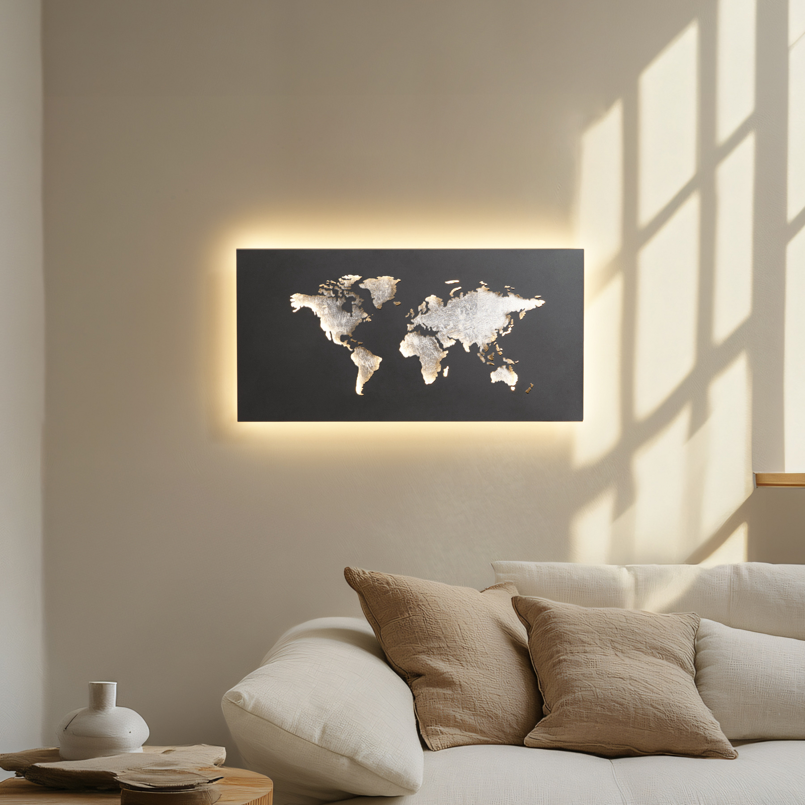 World LED wandlamp antraciet/zilver 60 cm x 30 cm - Lucande