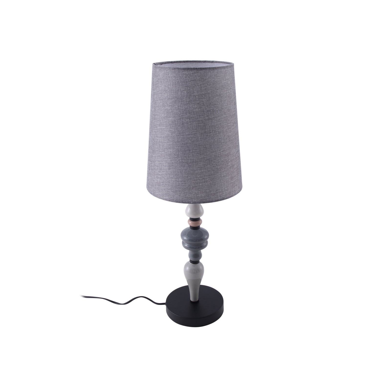 Stolná lampa Lindby Haldorin, sivá/čierna, textil, 62 cm