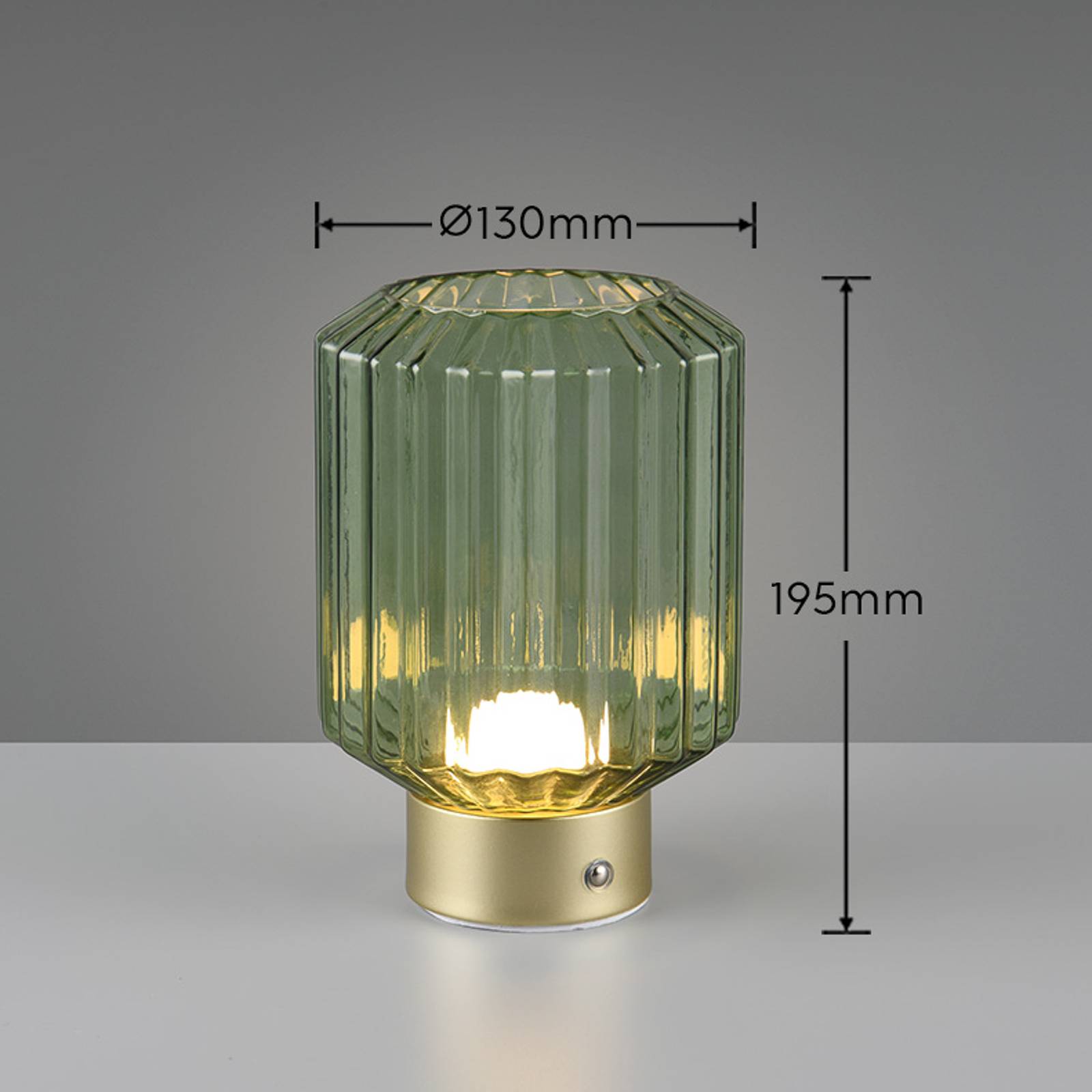 Reality Leuchten Lampe à poser LED rechargeable Lord laiton/vert hauteur 19,5 cm verre