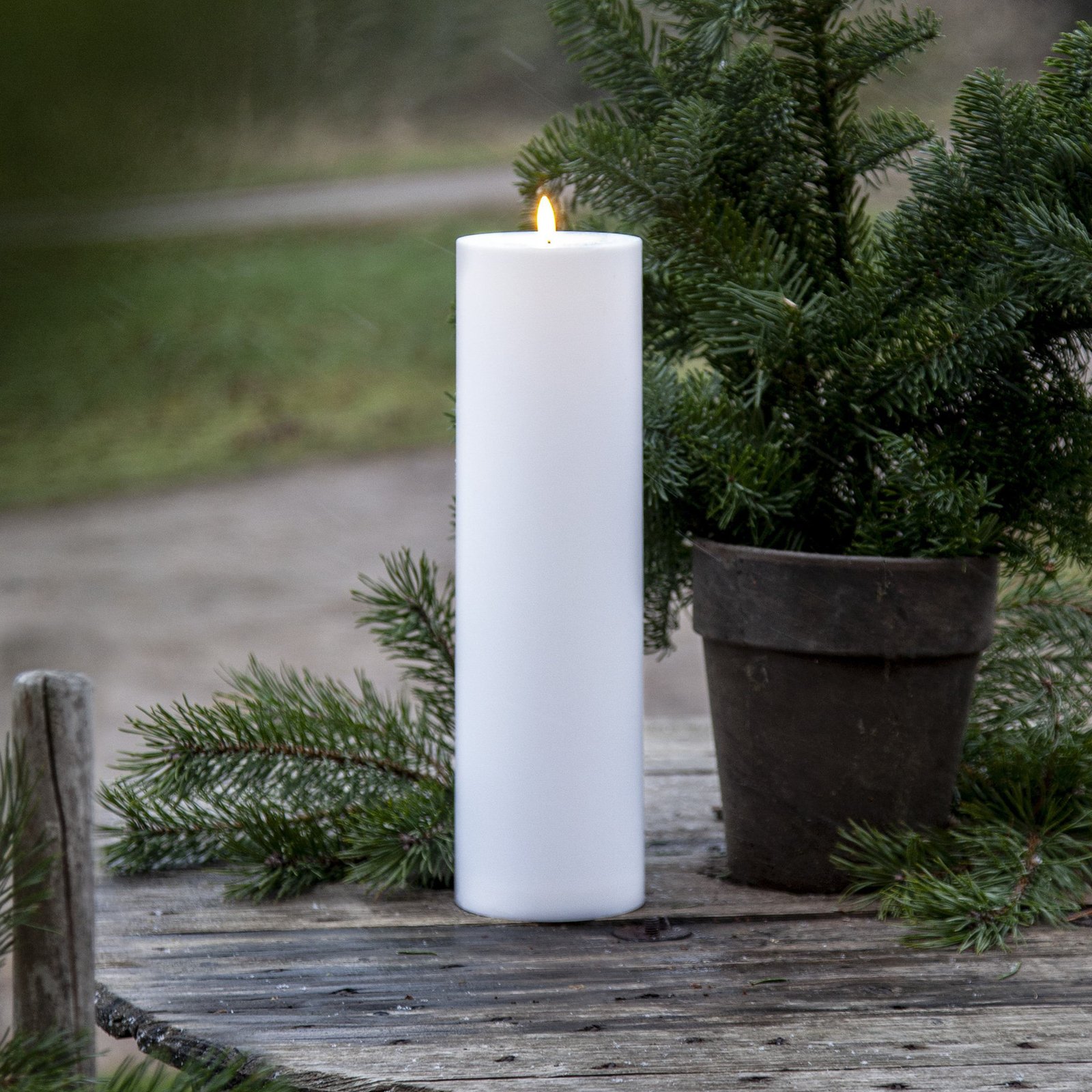 LED candle Flamme Rak 37.5 cm white plastic battery operated