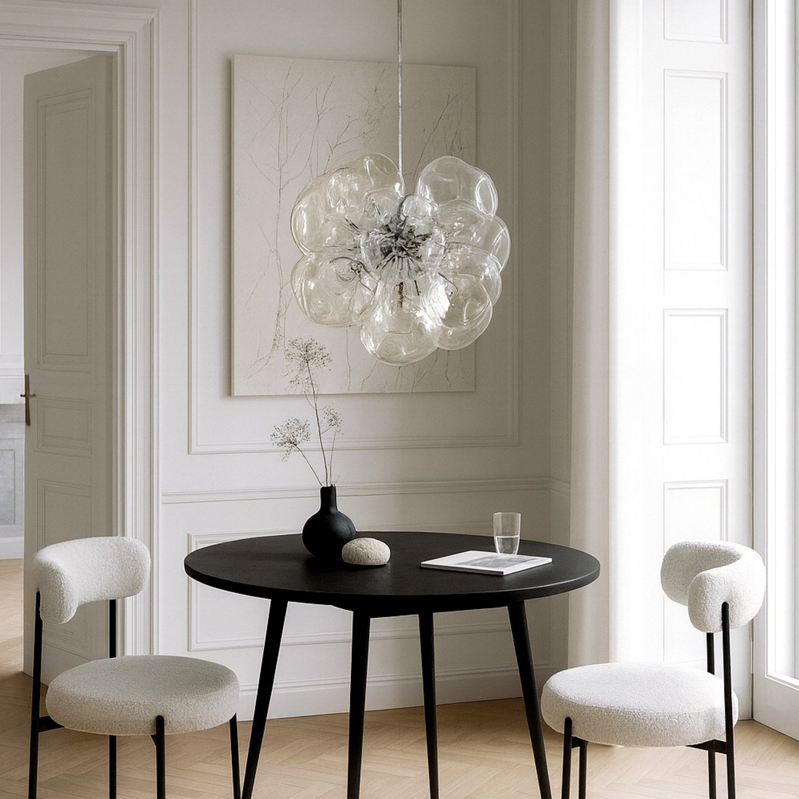 Lampada a sospensione Diborah, trasparente, Ø 43 cm, vetro, G9 - Lucande