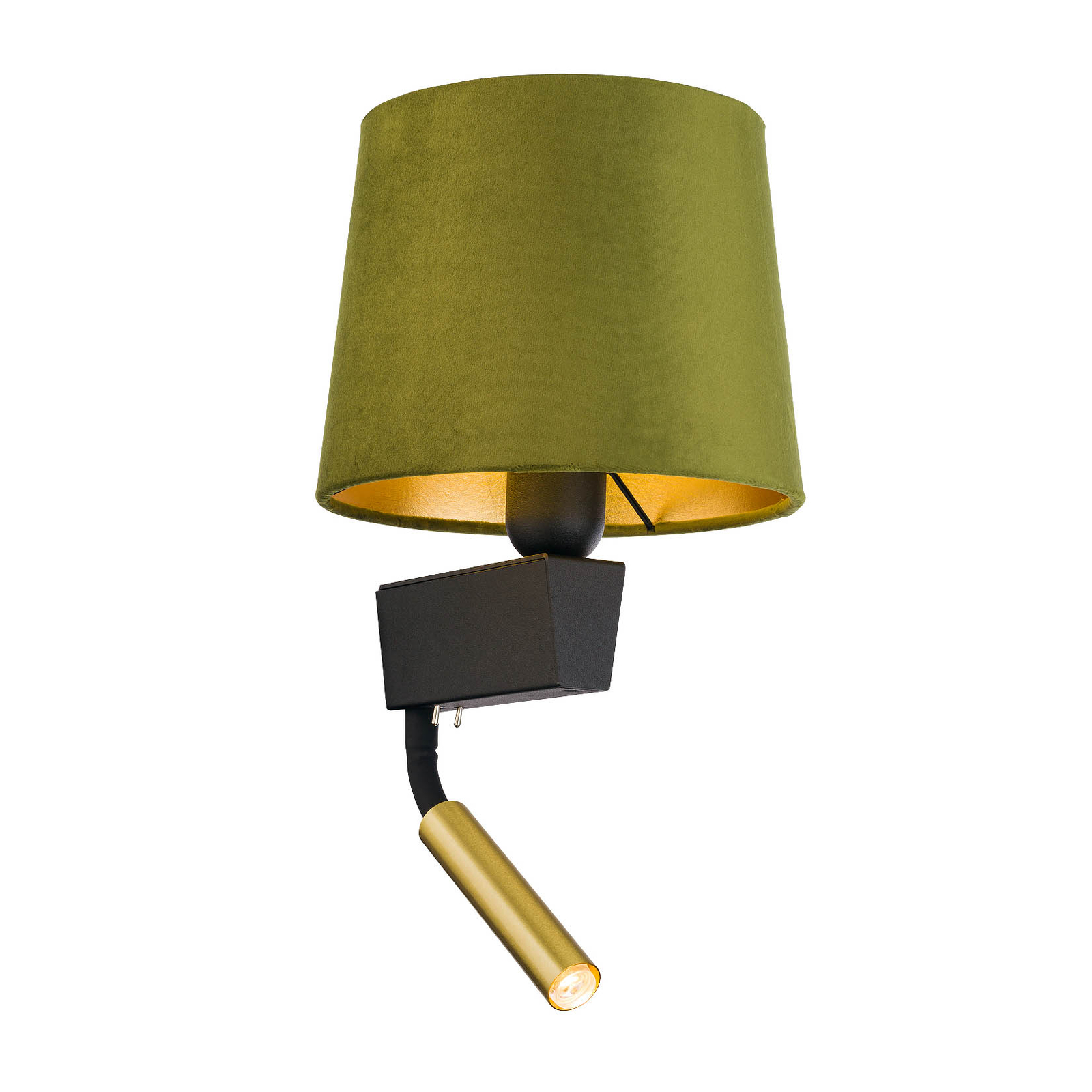 Nástěnné svítidlo Chillin s lampičkou na čtení, zelená/zlatá