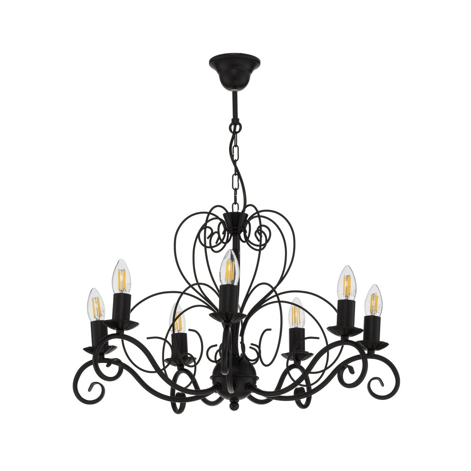 Kronleuchter Mauro, schwarz, 7-flammig, Ø 62 cm, Metall, E14