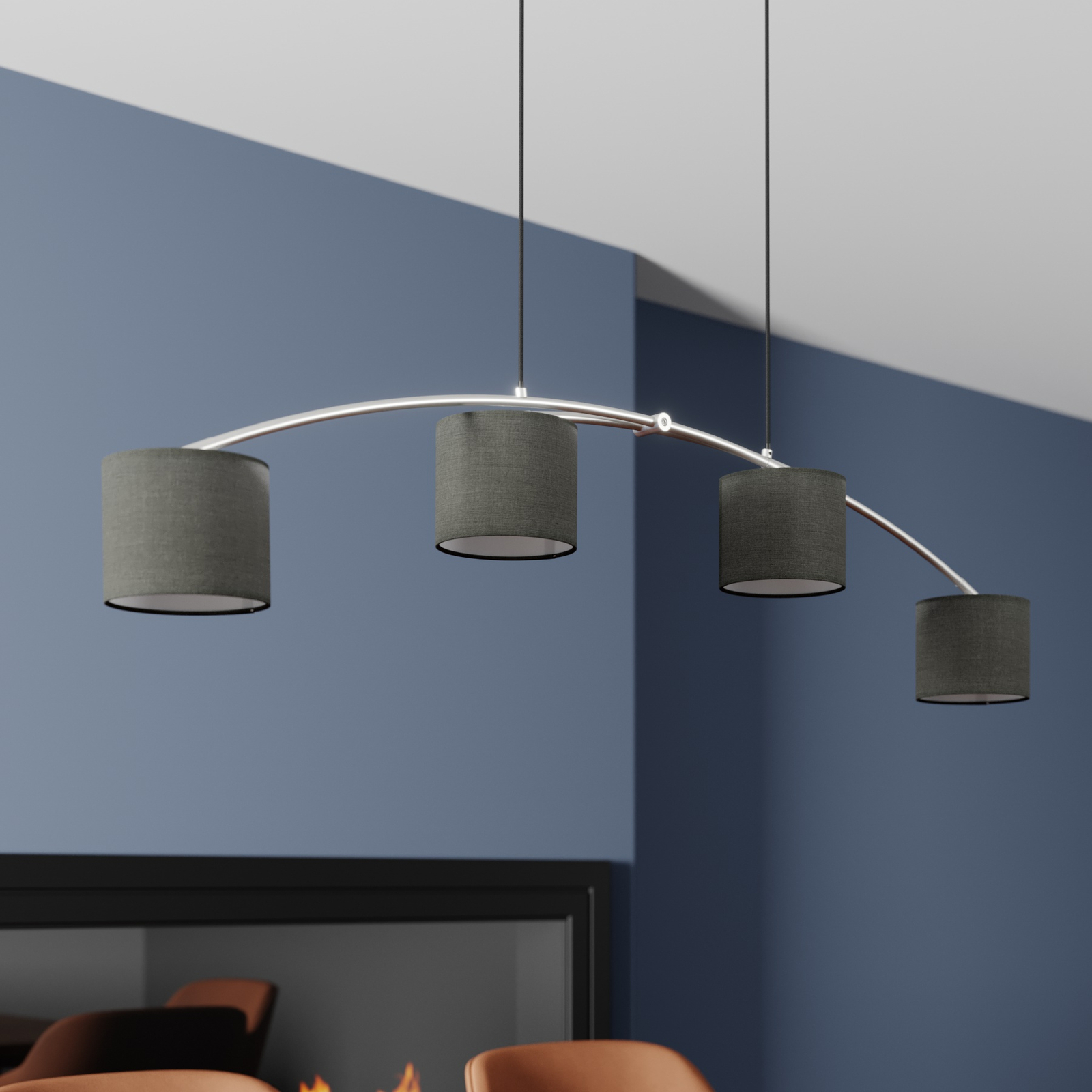 Lucande Juljana hanglamp, 4-lamps, stoffen kap