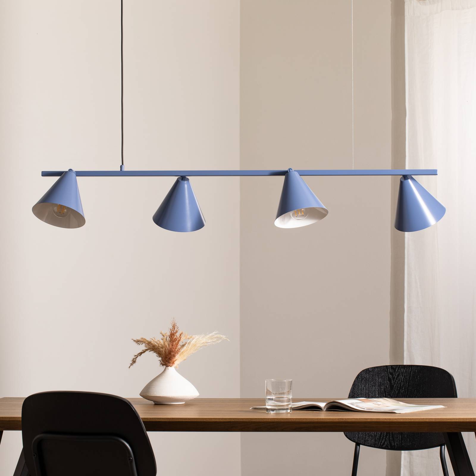 Hängeleuchte Form 4, blau, Metall, 4-flammig, Kegel, E27 günstig online kaufen
