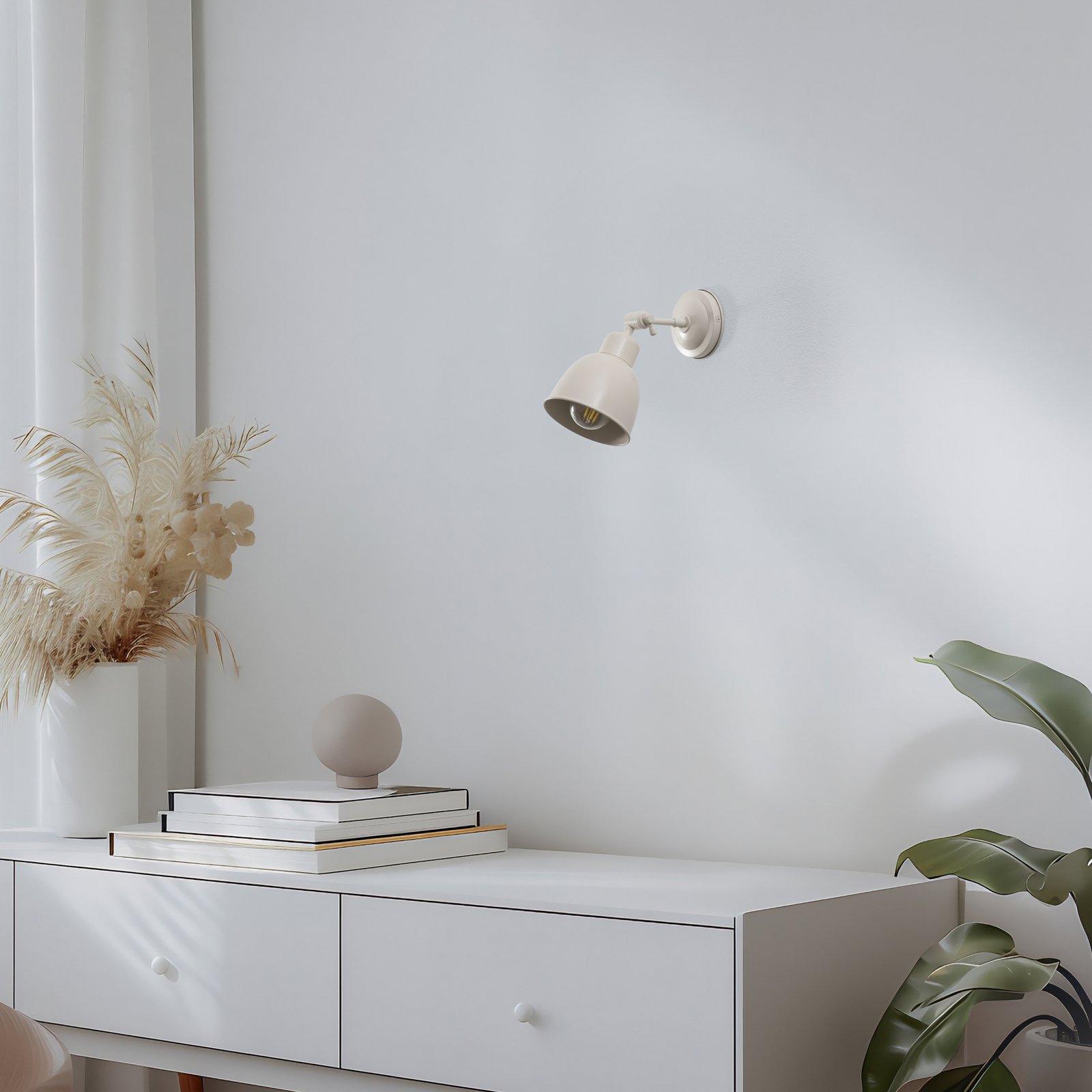 Applique murale Emoti, beige, à 1 lampe, acier, Ø 10 cm