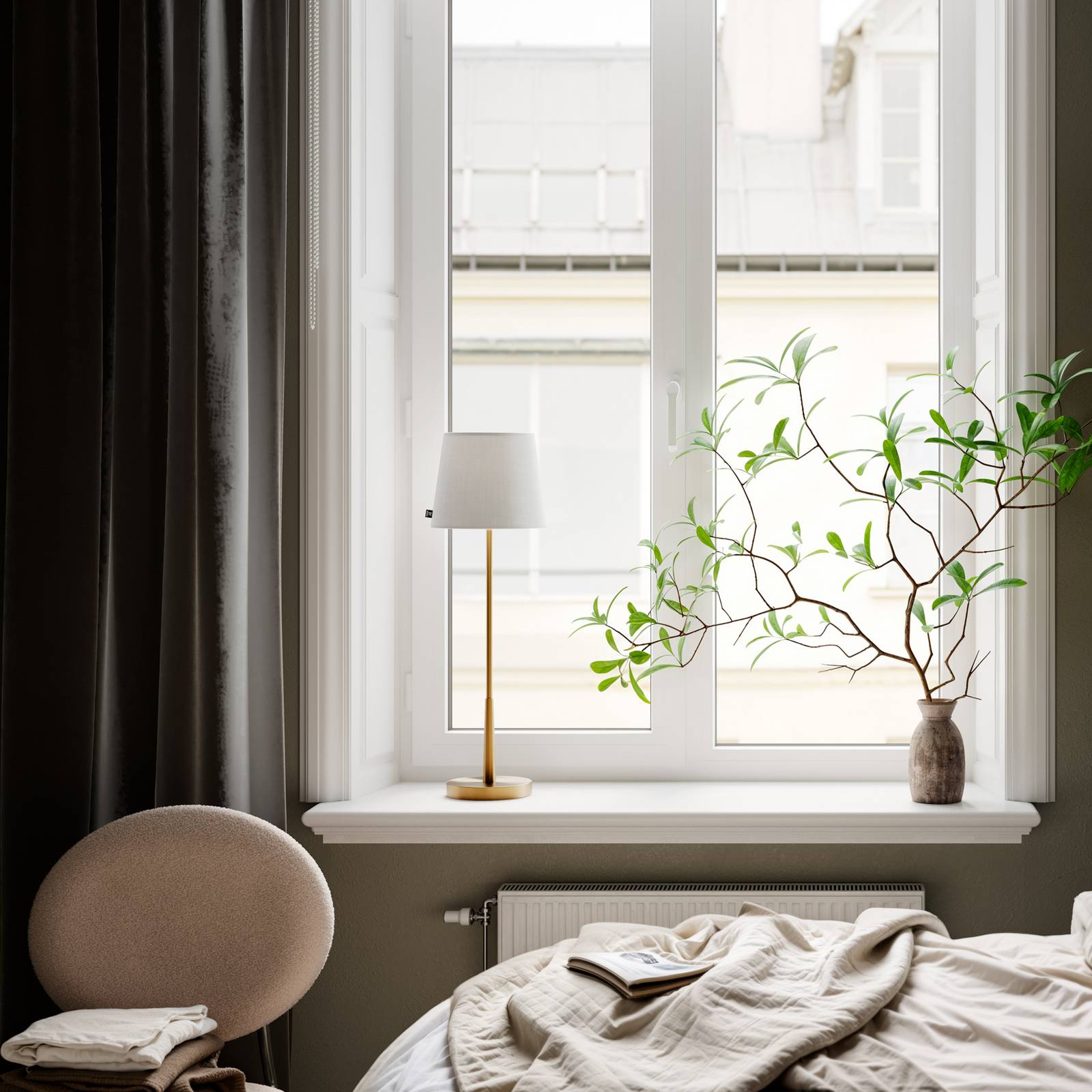 By Rydens Tischlampe Lumi, 69 cm, gold/weiß, Textil günstig online kaufen