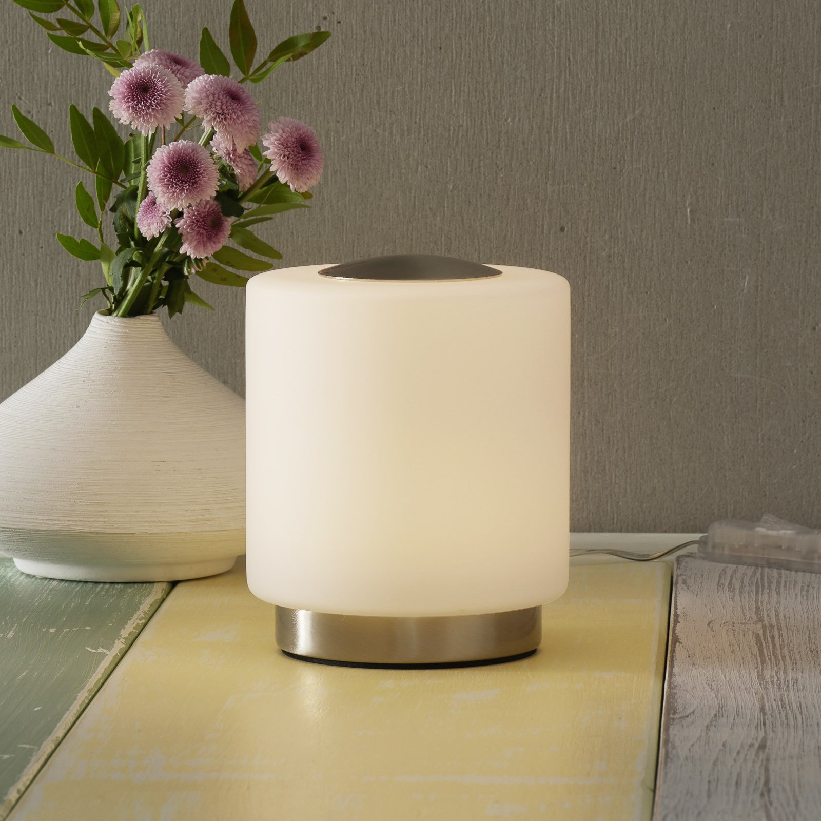 Fabas Luce Lampă de masă Simi dimabilă cu funcție tactilă - Camera de zi / sufragerie - modern - nichel alb - Metal